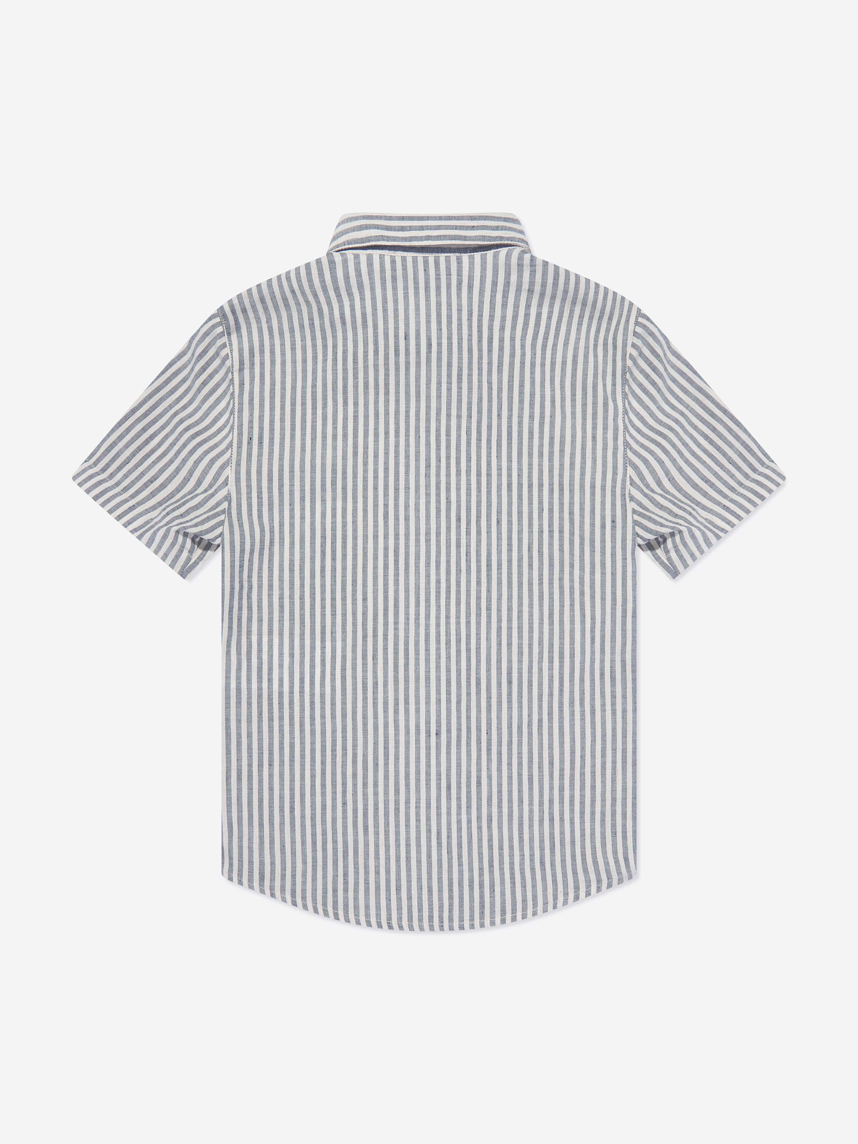 Emporio Armani Boys Striped Linen Shirt in Grey