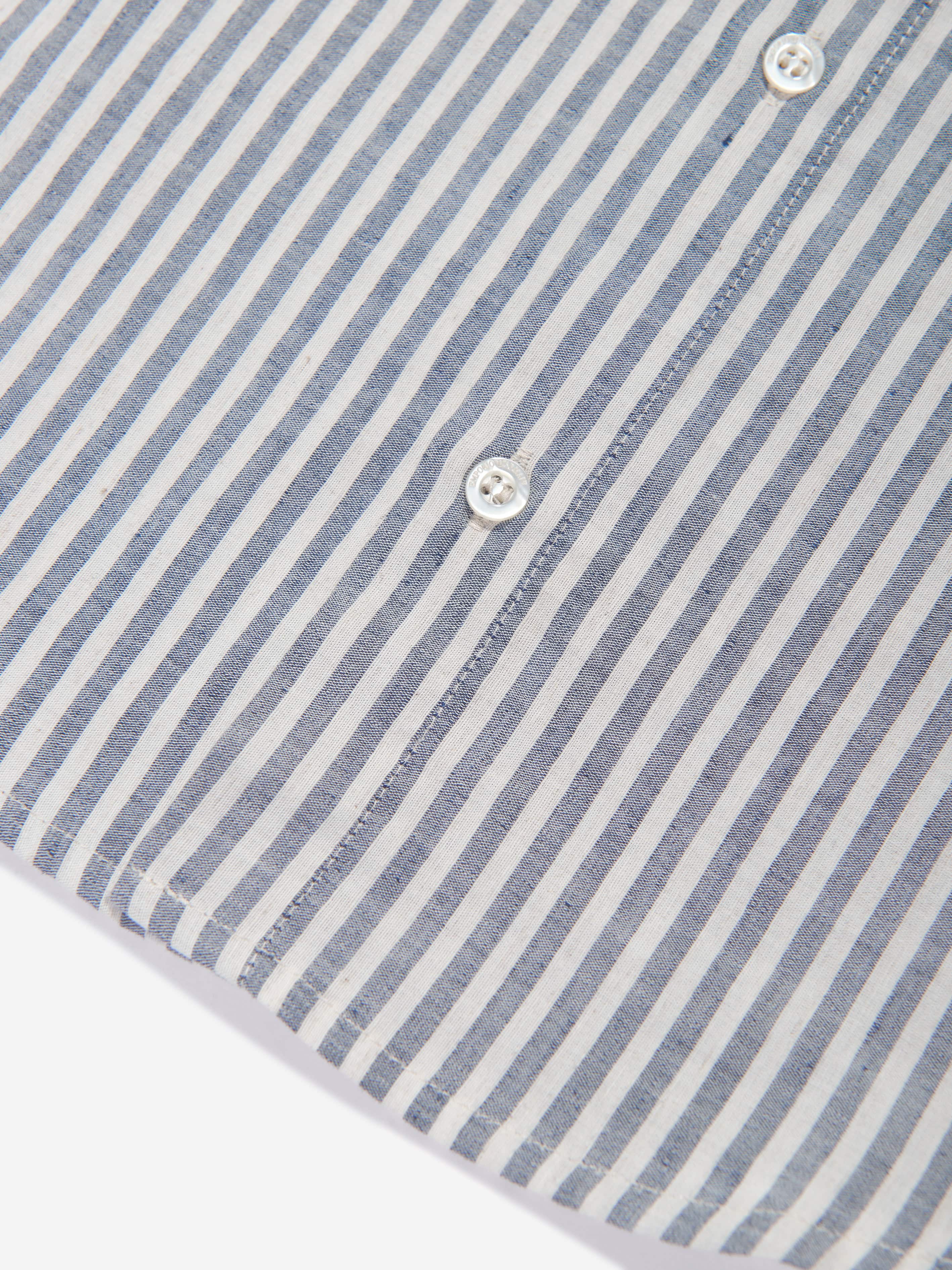 Emporio Armani Boys Striped Linen Shirt in Grey