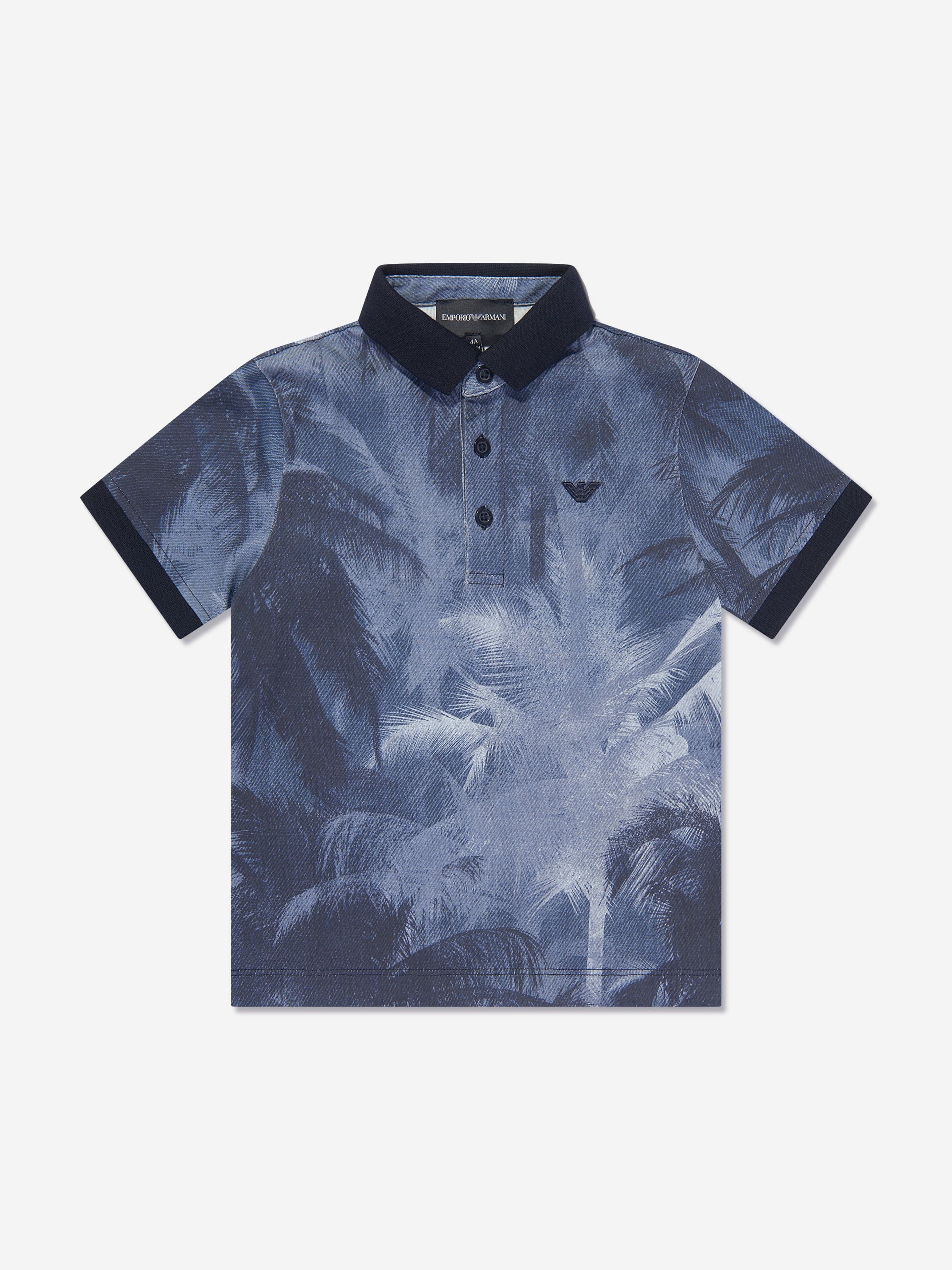 Emporio Armani Boys Palm Leaf Polo Shirt in Blue