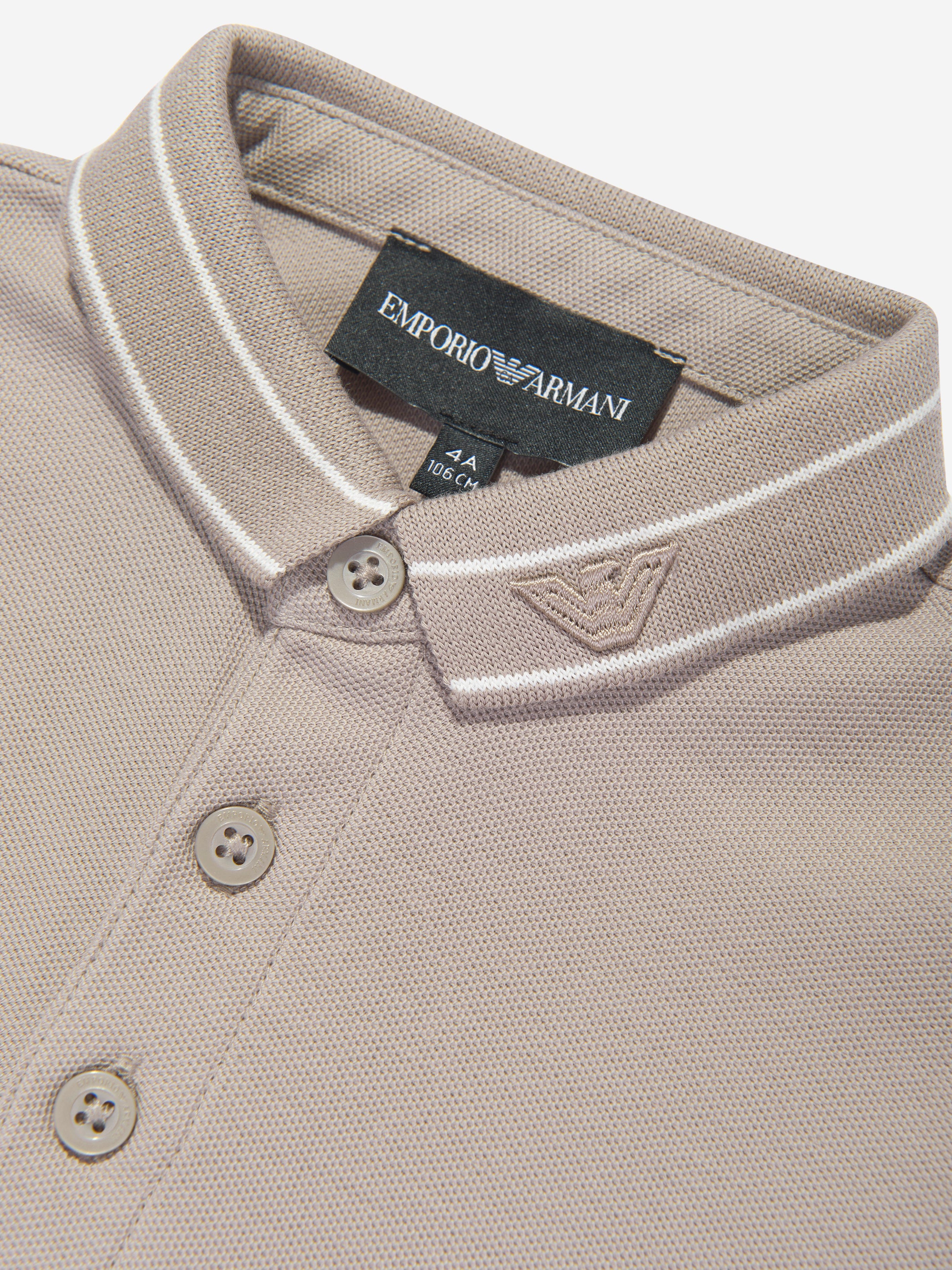 Emporio Armani Boys Logo Collar Polo Shirt in Brown