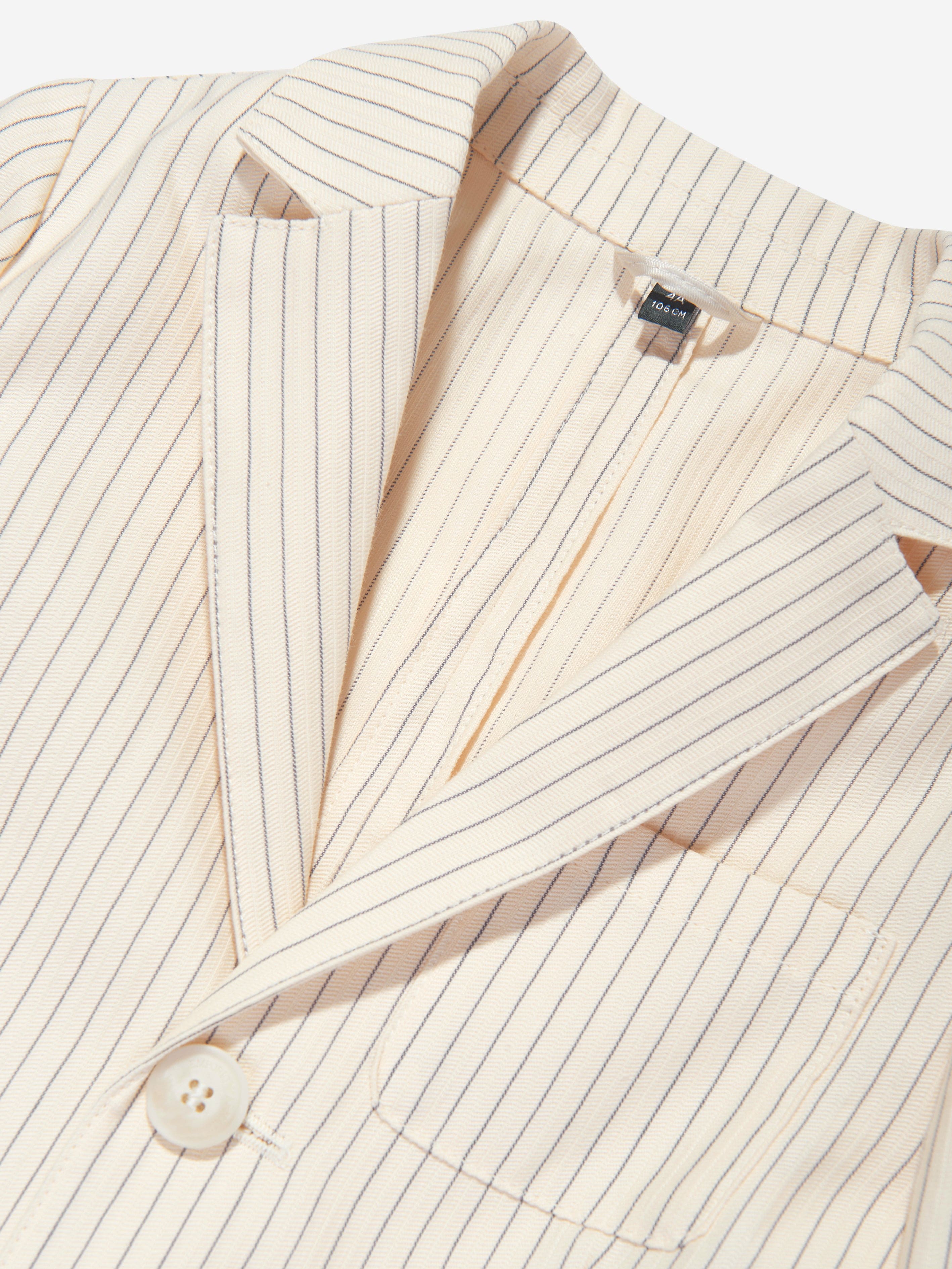 Emporio Armani Boys Striped Linen Blazer in Ivory