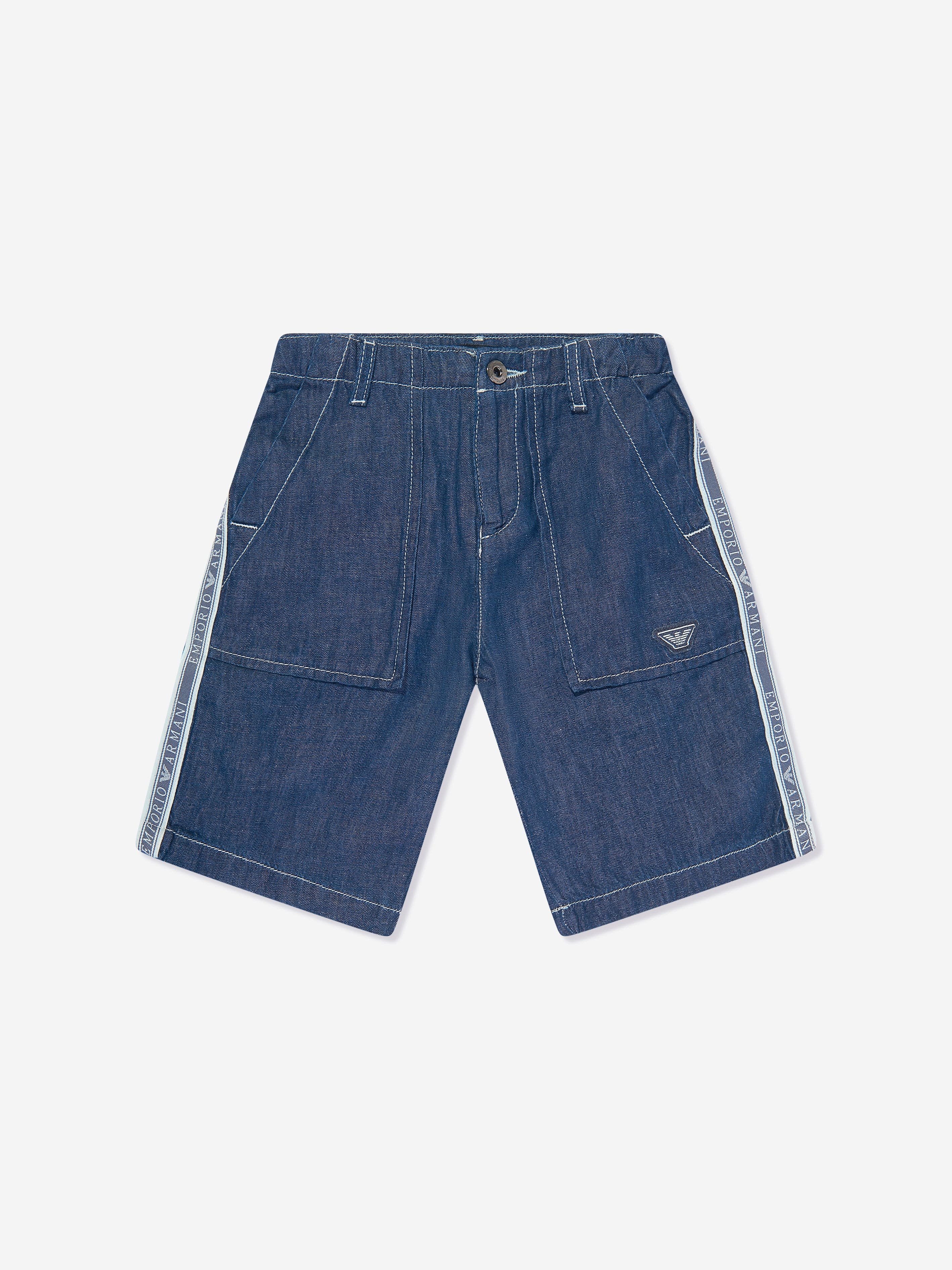 Emporio Armani Boys Denim Logo Shorts in Blue