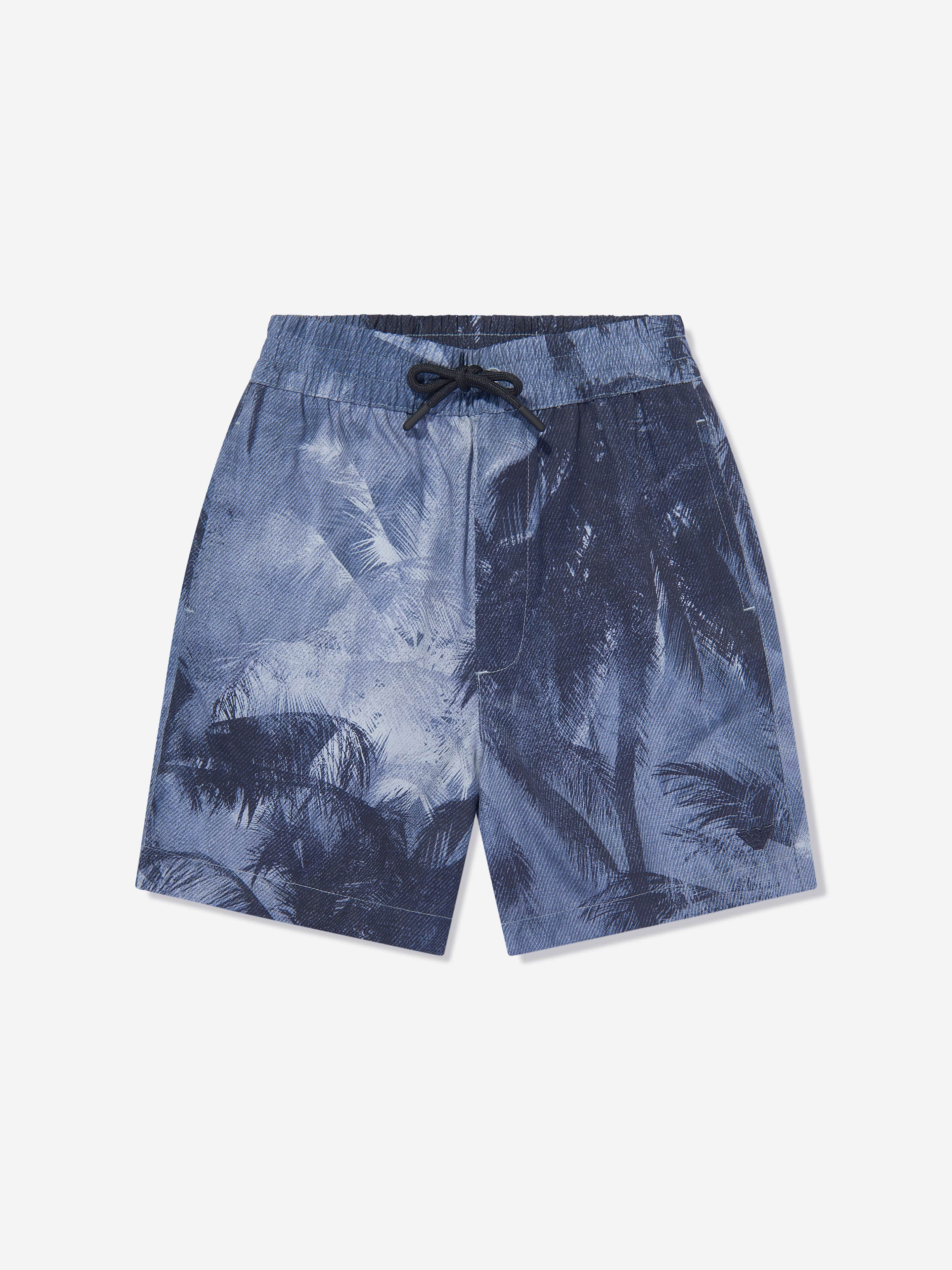 Emporio Armani Boys Palm Leaf Shorts in Blue