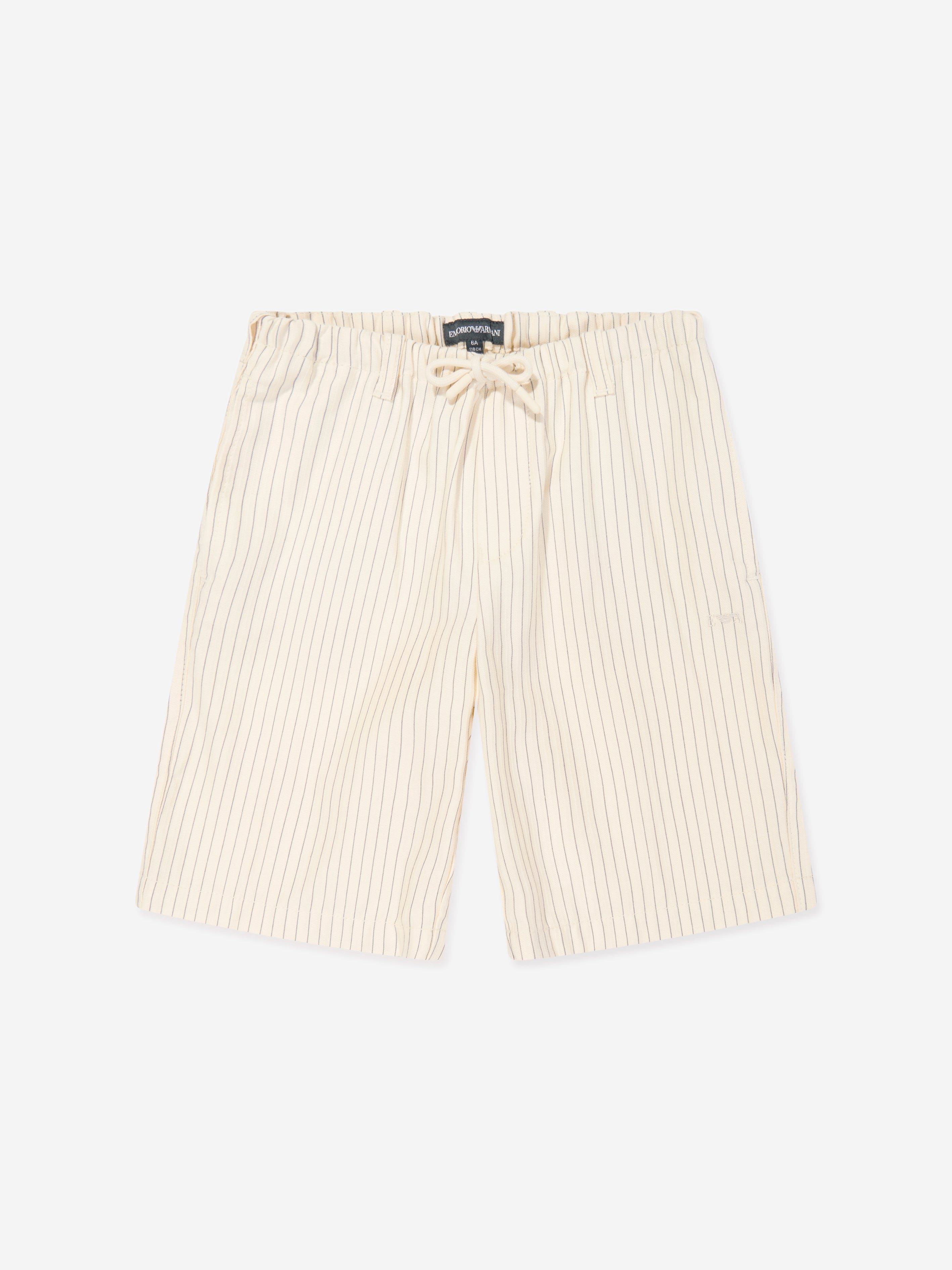 Emporio Armani Boys Striped Linen Shorts in Ivory