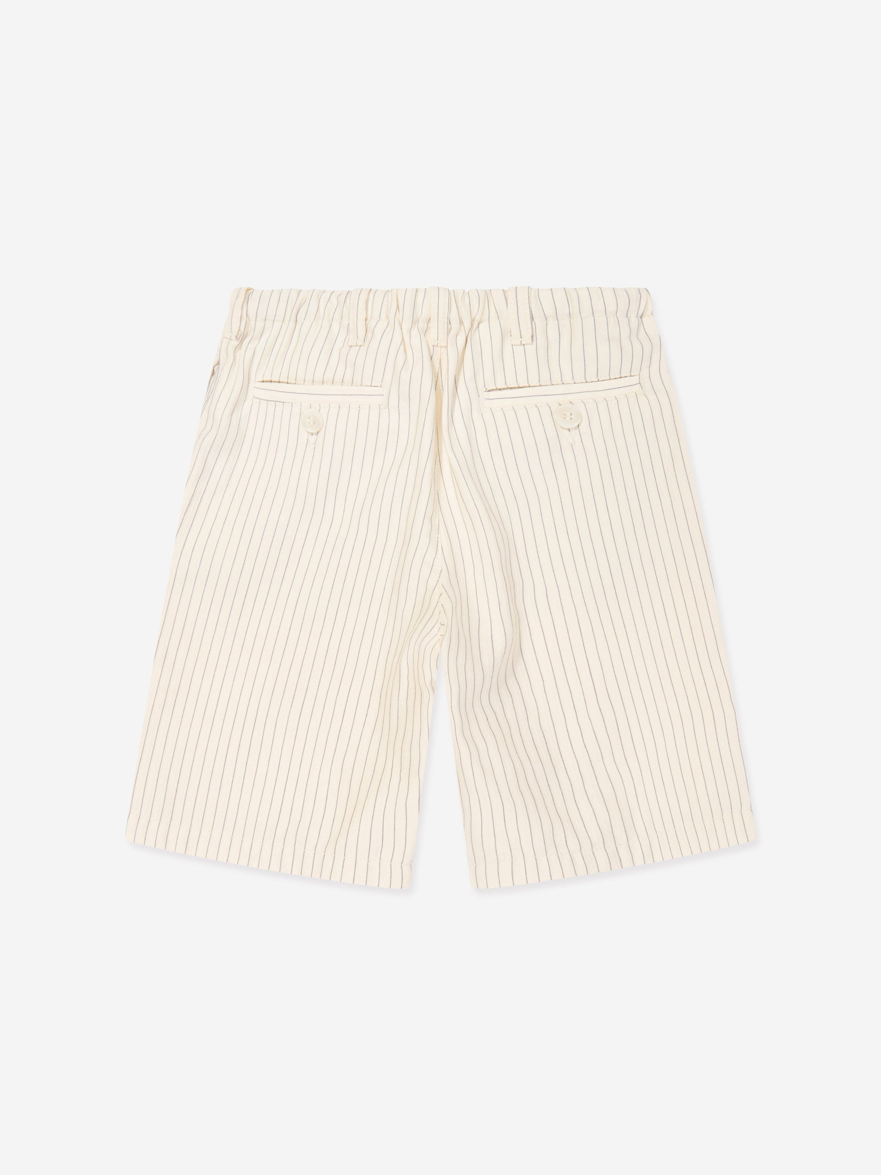 Emporio Armani Boys Striped Linen Shorts in Ivory