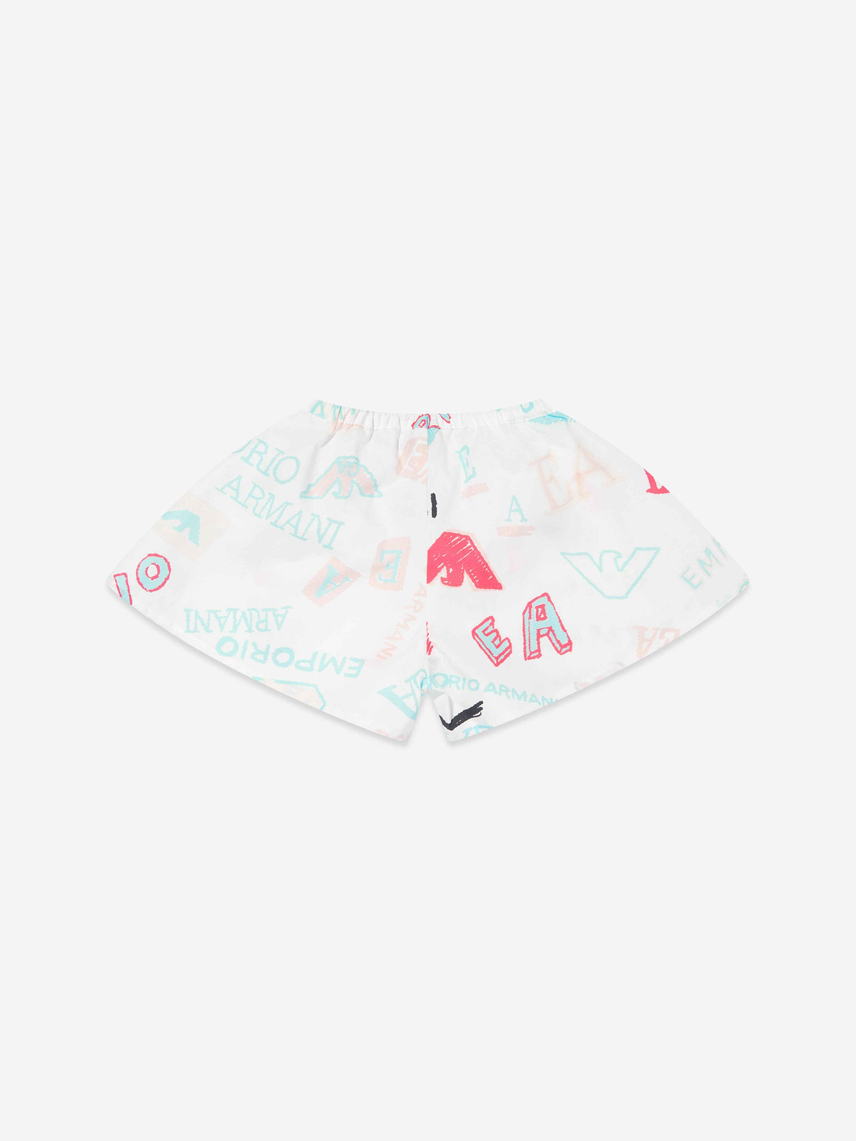 Emporio Armani Baby Girls Logo Print Shorts in White