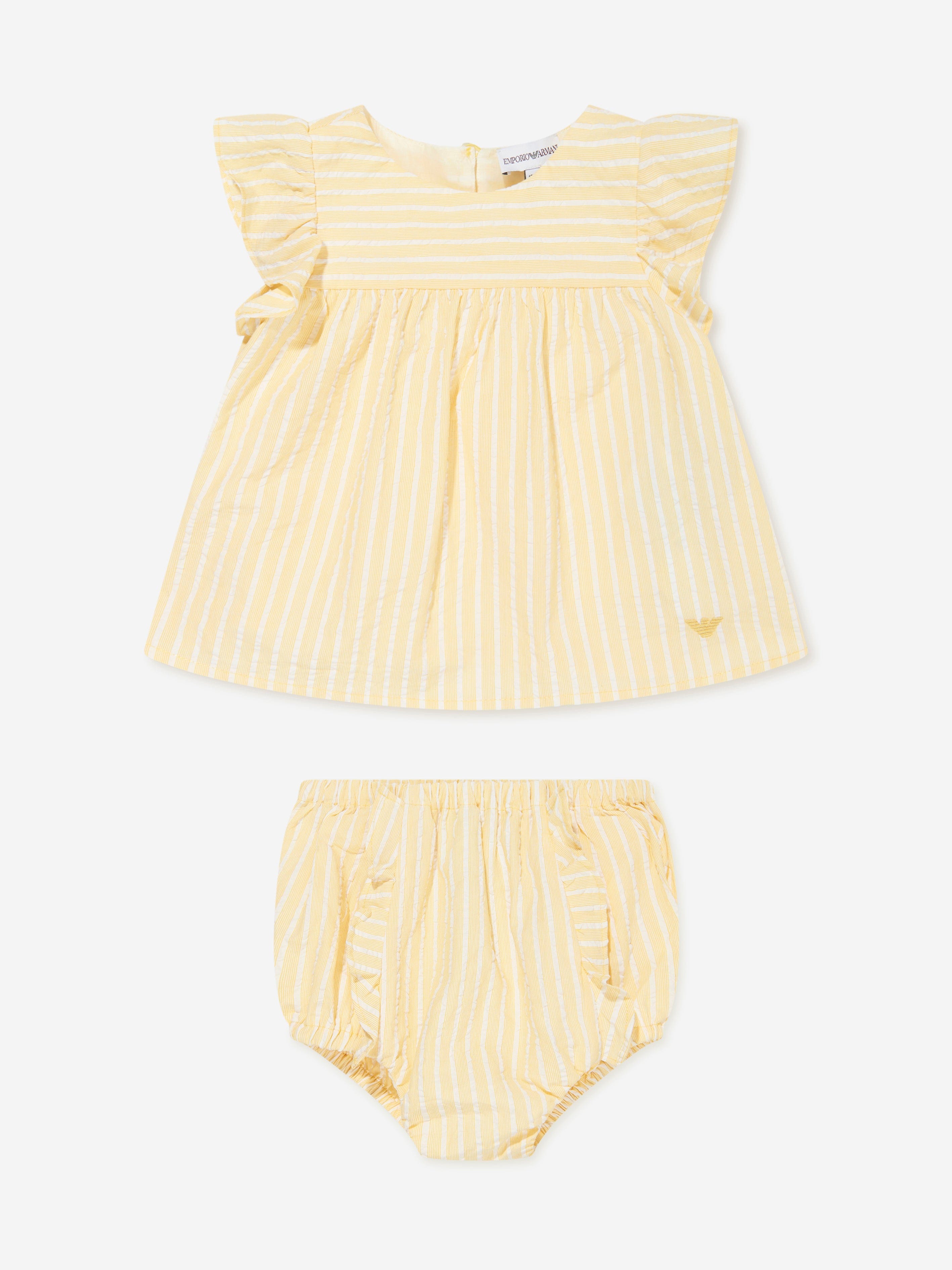 Emporio Armani Baby Girls Striped Short Set in Yellow