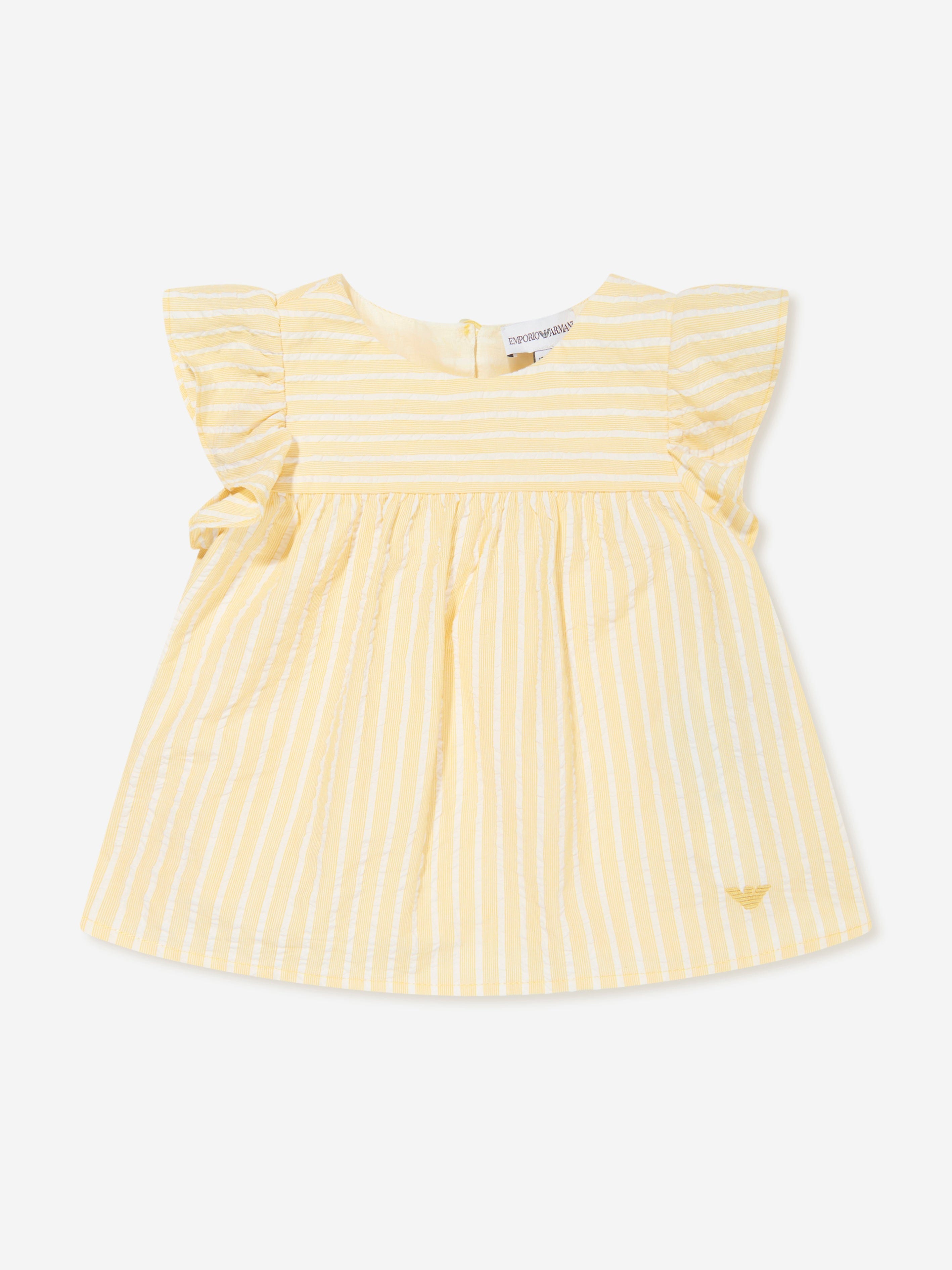 Emporio Armani Baby Girls Striped Short Set in Yellow