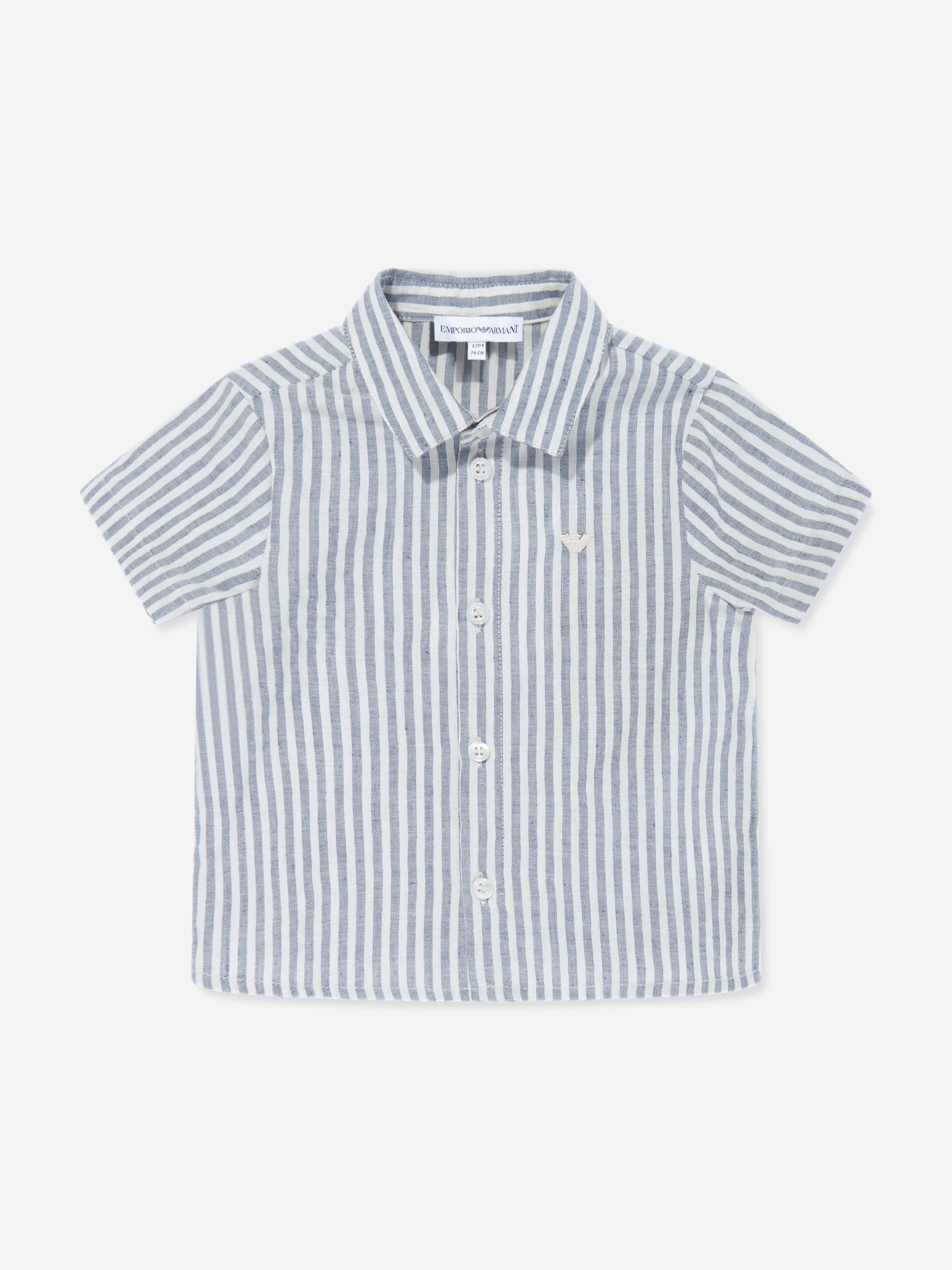 Emporio Armani Baby Boys Linen Striped Shirt in Grey