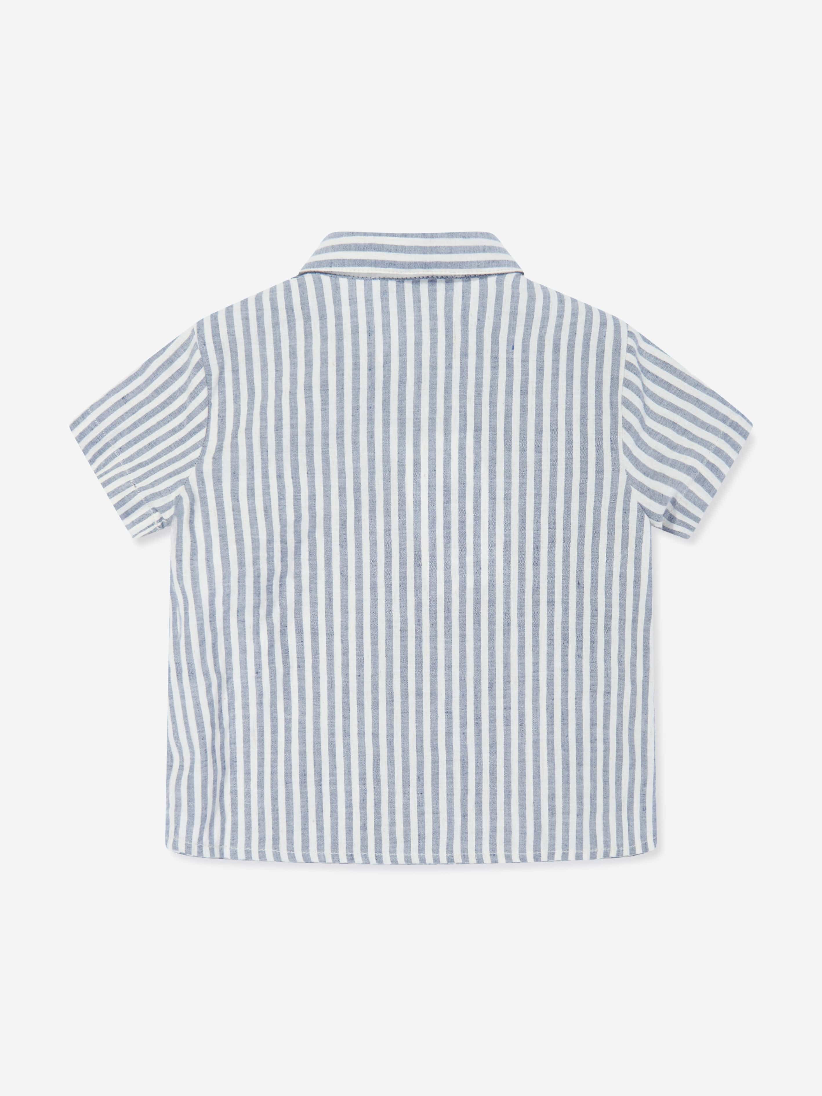 Emporio Armani Baby Boys Linen Striped Shirt in Grey