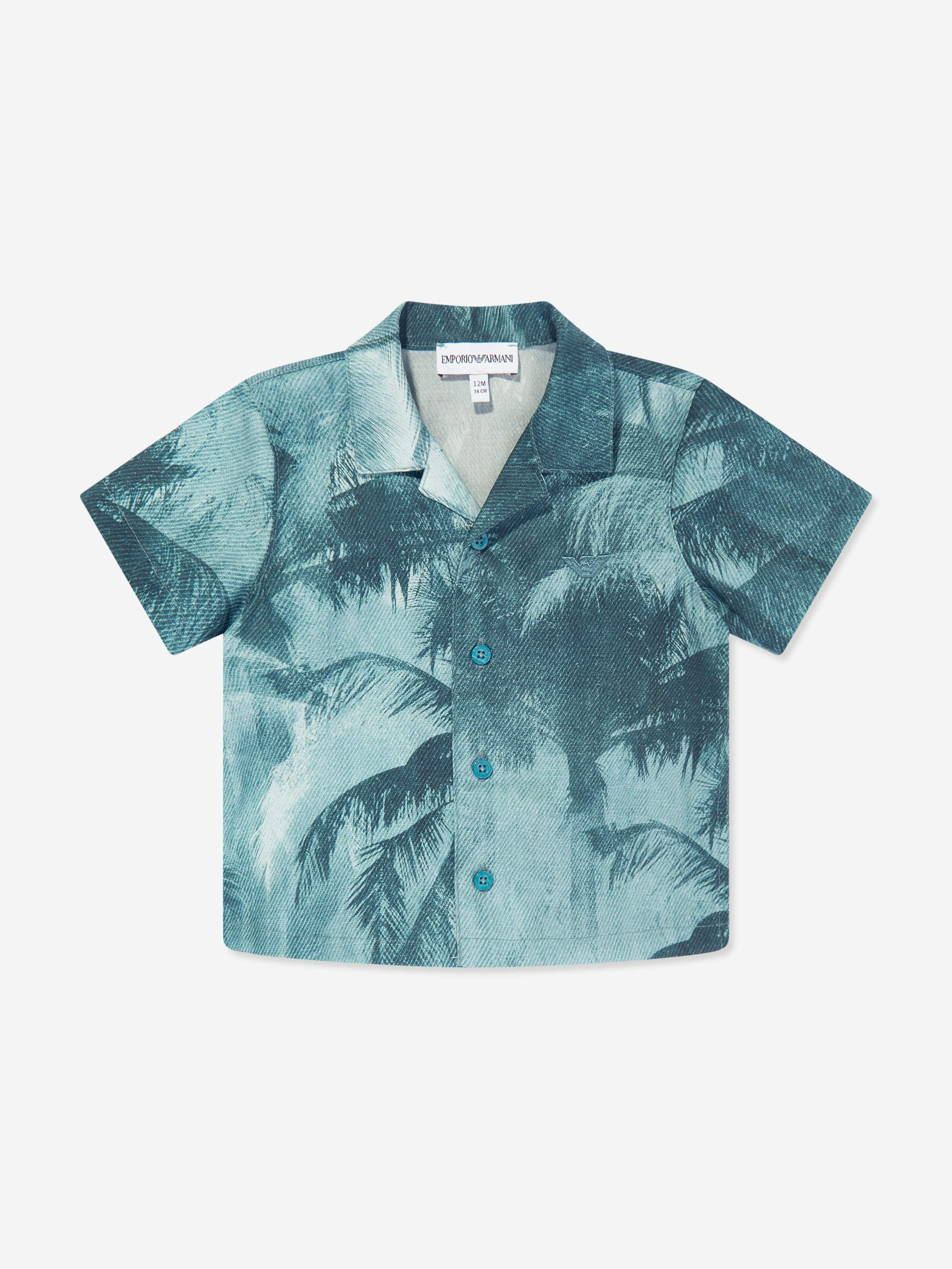 Emporio Armani Baby Boys Palm Leaf Shirt in Green