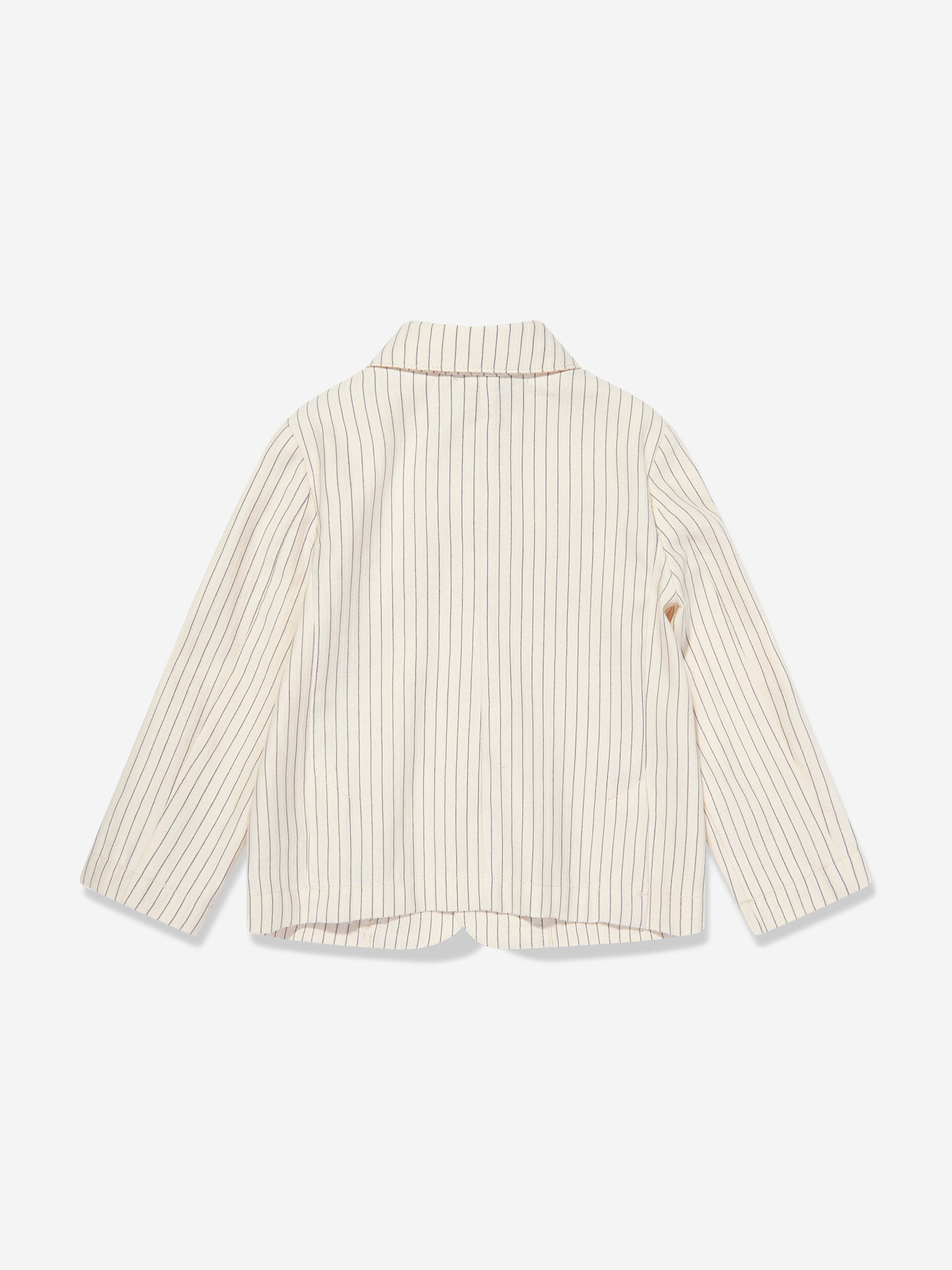 Emporio Armani Baby Boys Striped Linen Jacket in Ivory