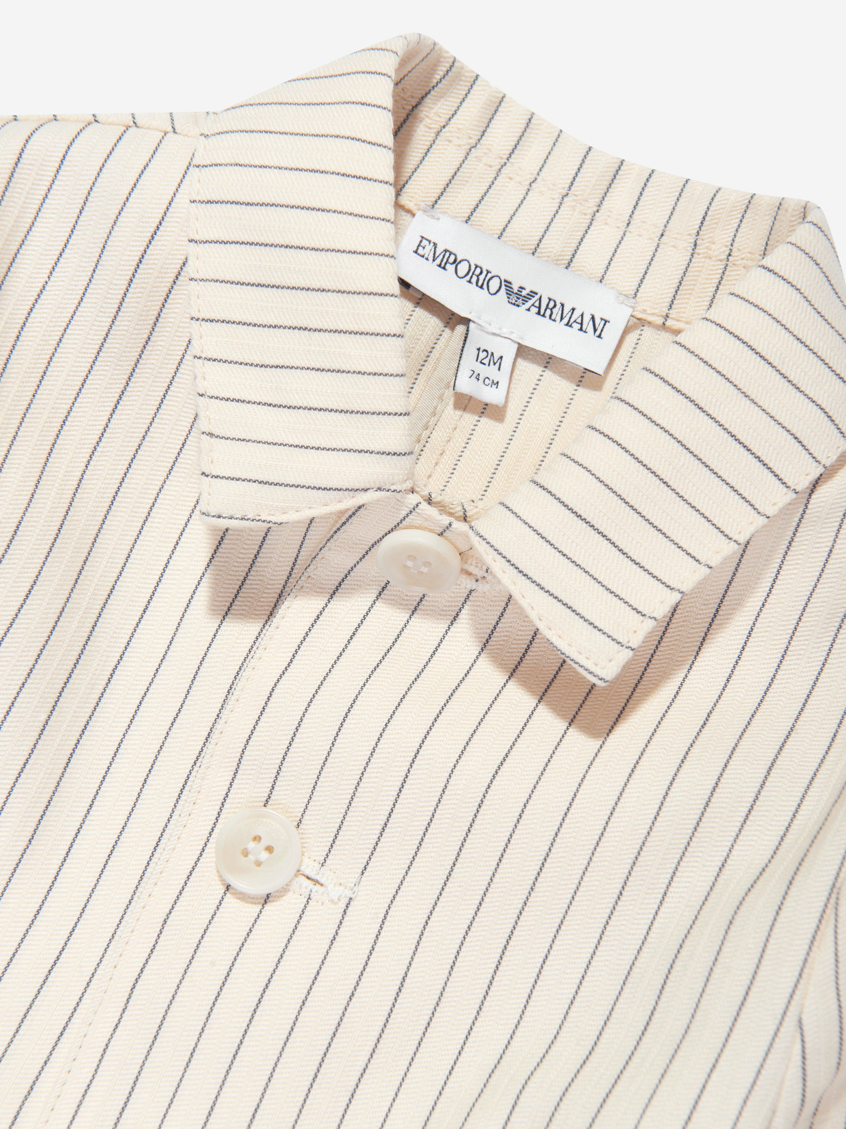 Emporio Armani Baby Boys Striped Linen Jacket in Ivory