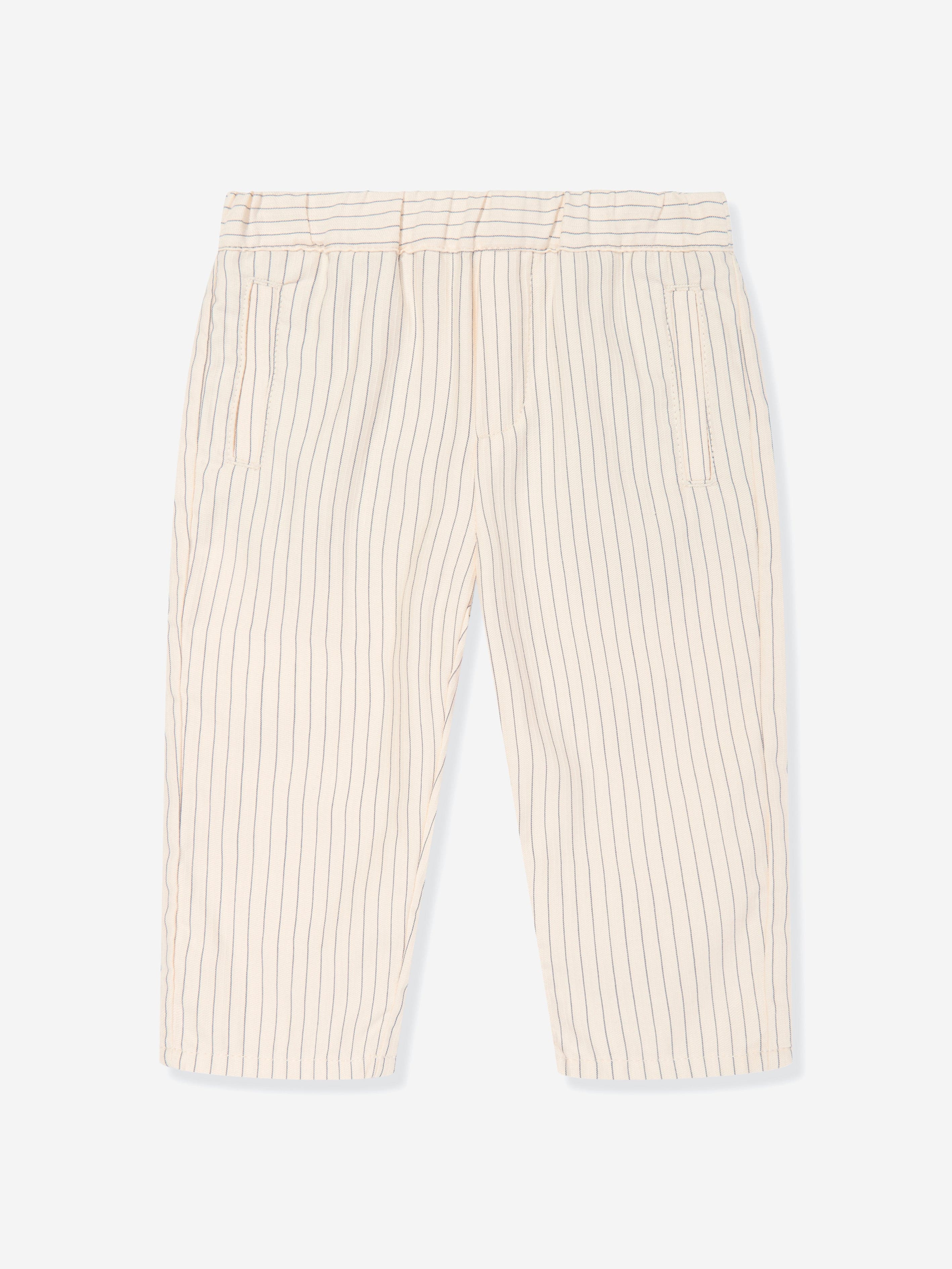 Emporio Armani Baby Boys Striped Linen Trousers in Ivory