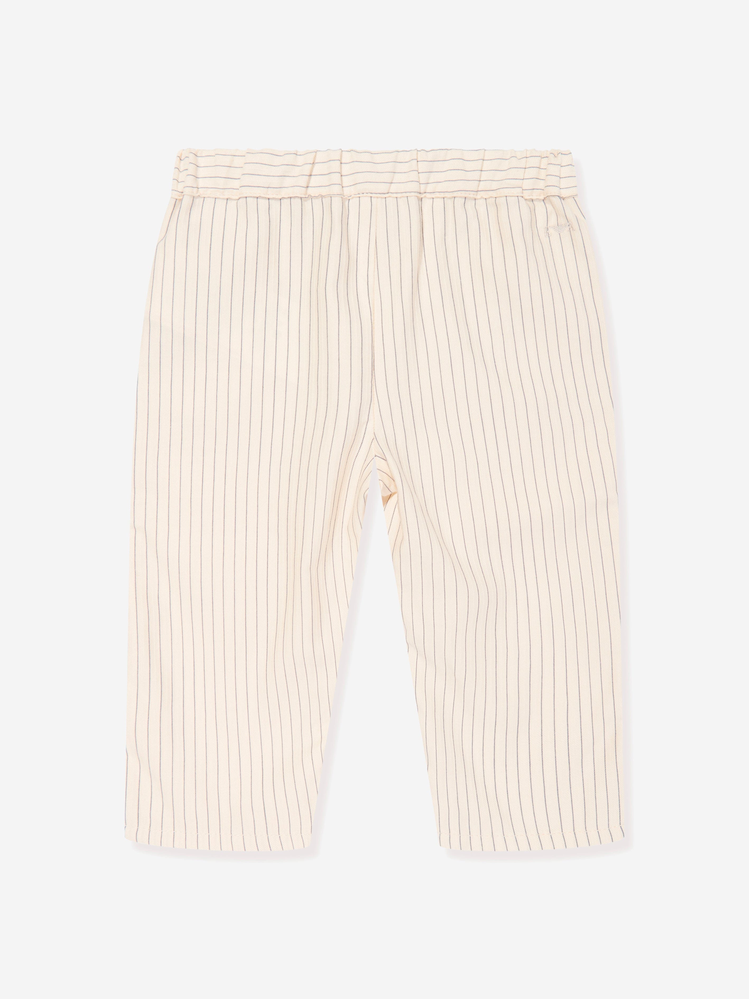 Emporio Armani Baby Boys Striped Linen Trousers in Ivory