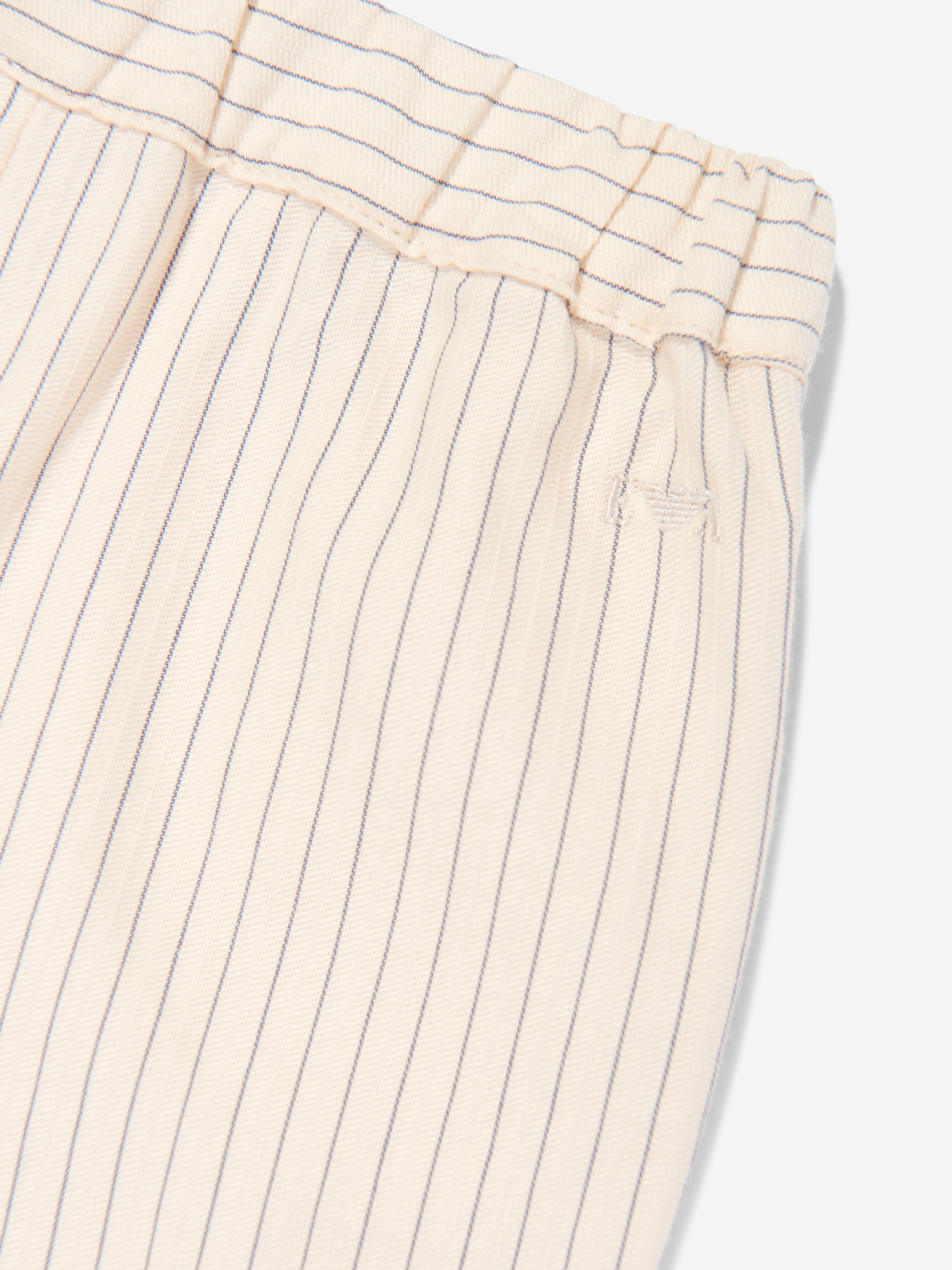 Emporio Armani Baby Boys Striped Linen Trousers in Ivory