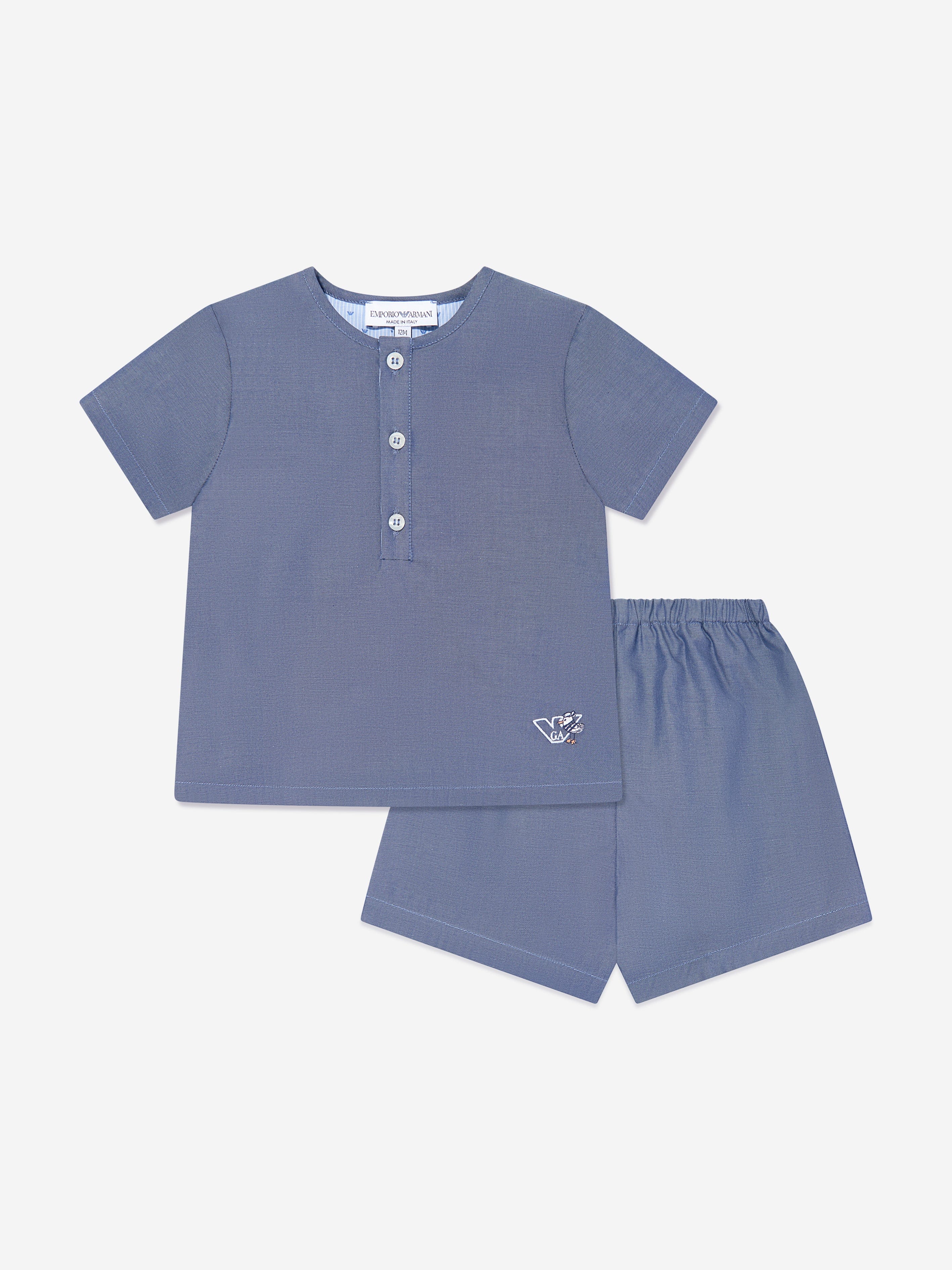 Emporio Armani Baby Boys Chambray Short Set in Blue