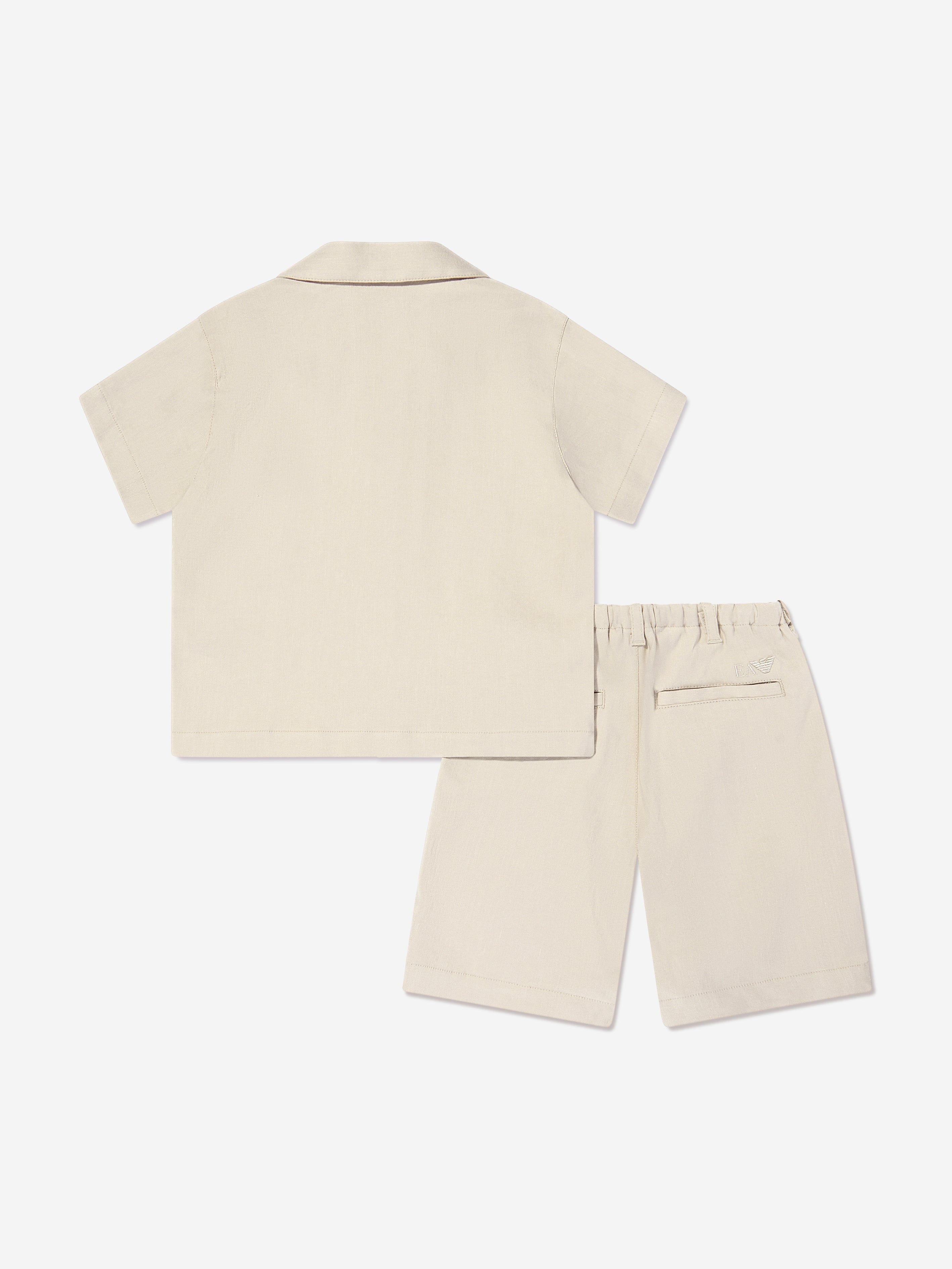 Emporio Armani Boys Linen Shirt and Shorts Set in Beige