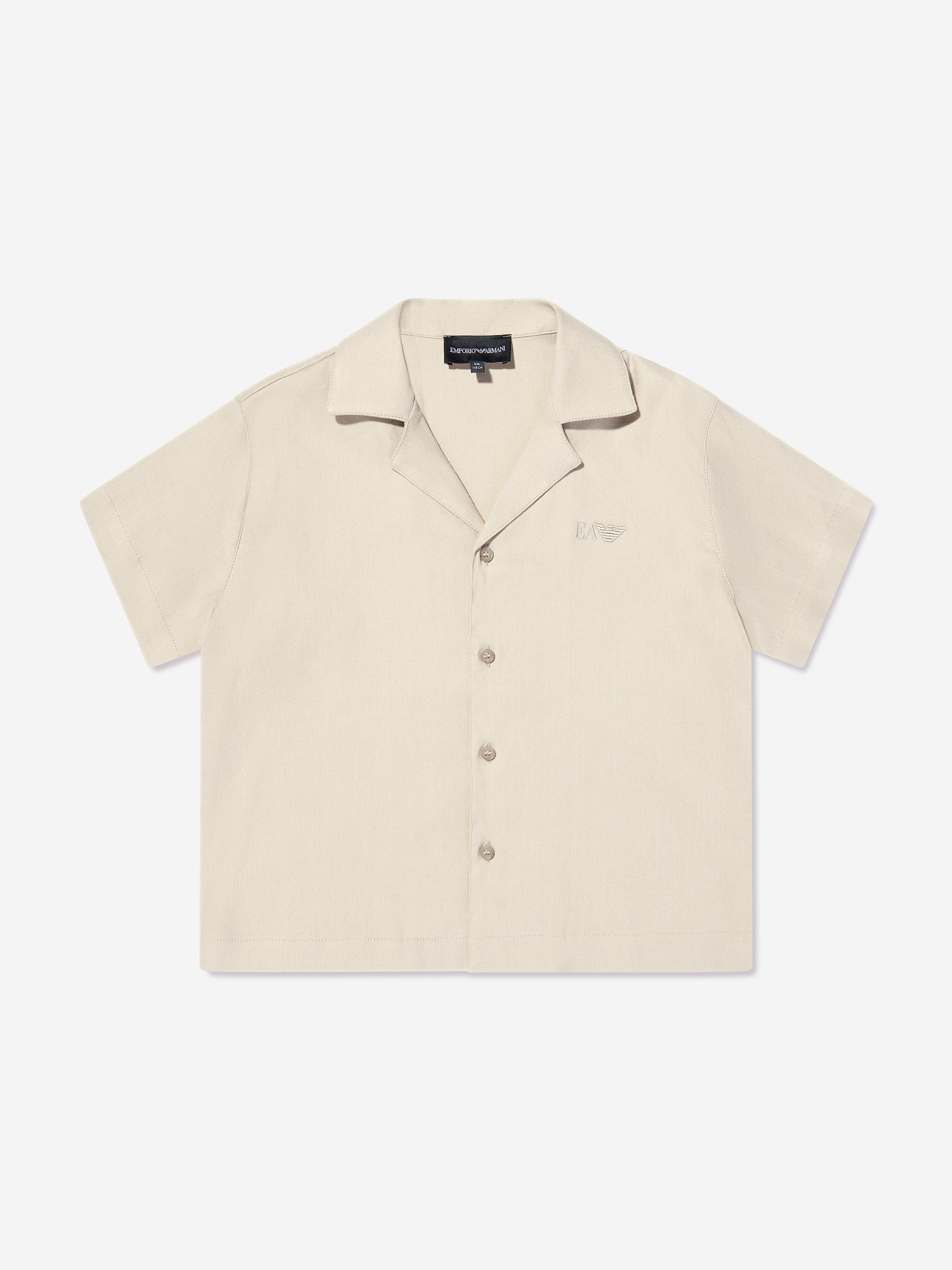 Emporio Armani Boys Linen Shirt and Shorts Set in Beige