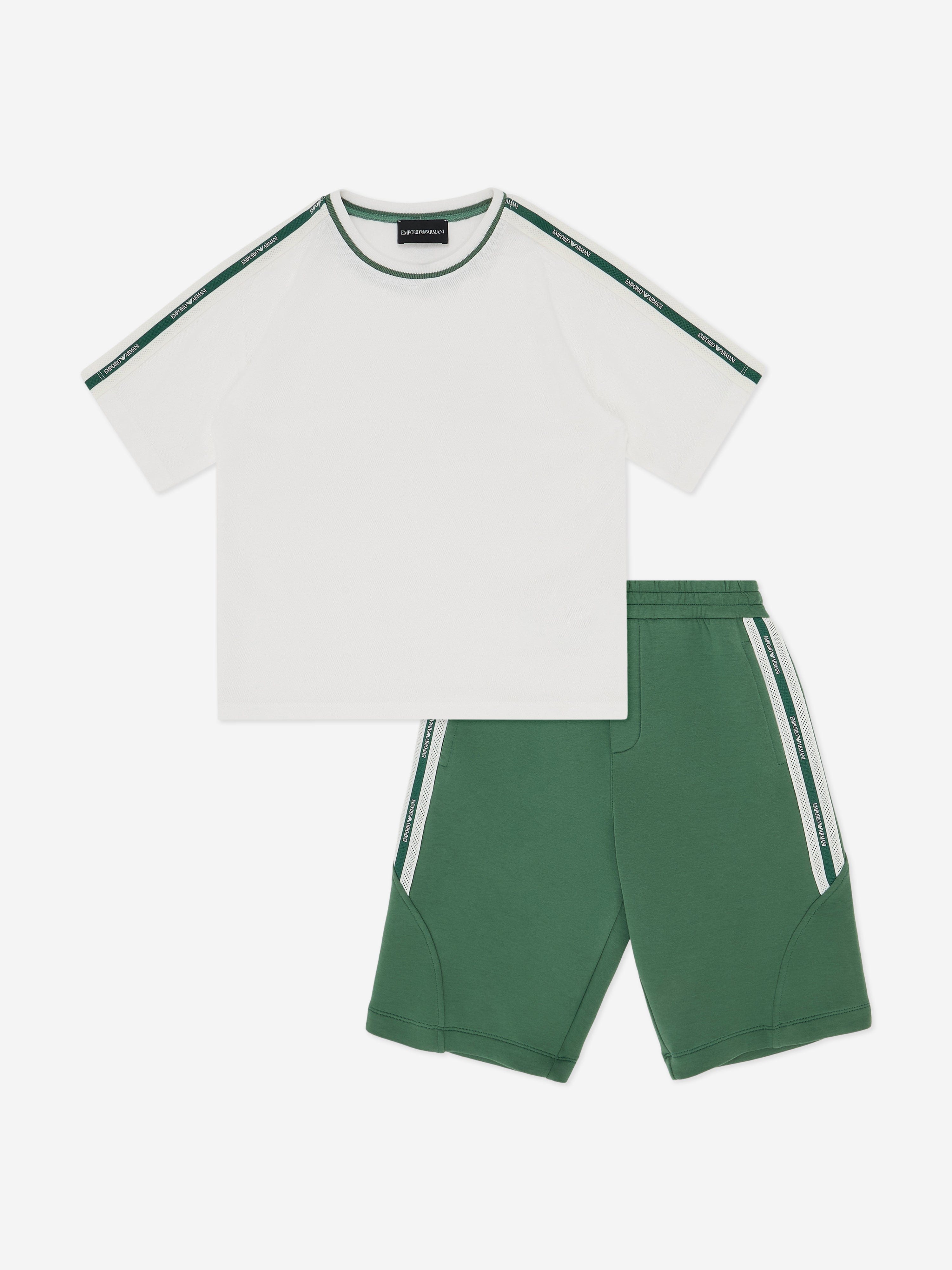 Emporio Armani Boys Logo Tape Short Set in Green