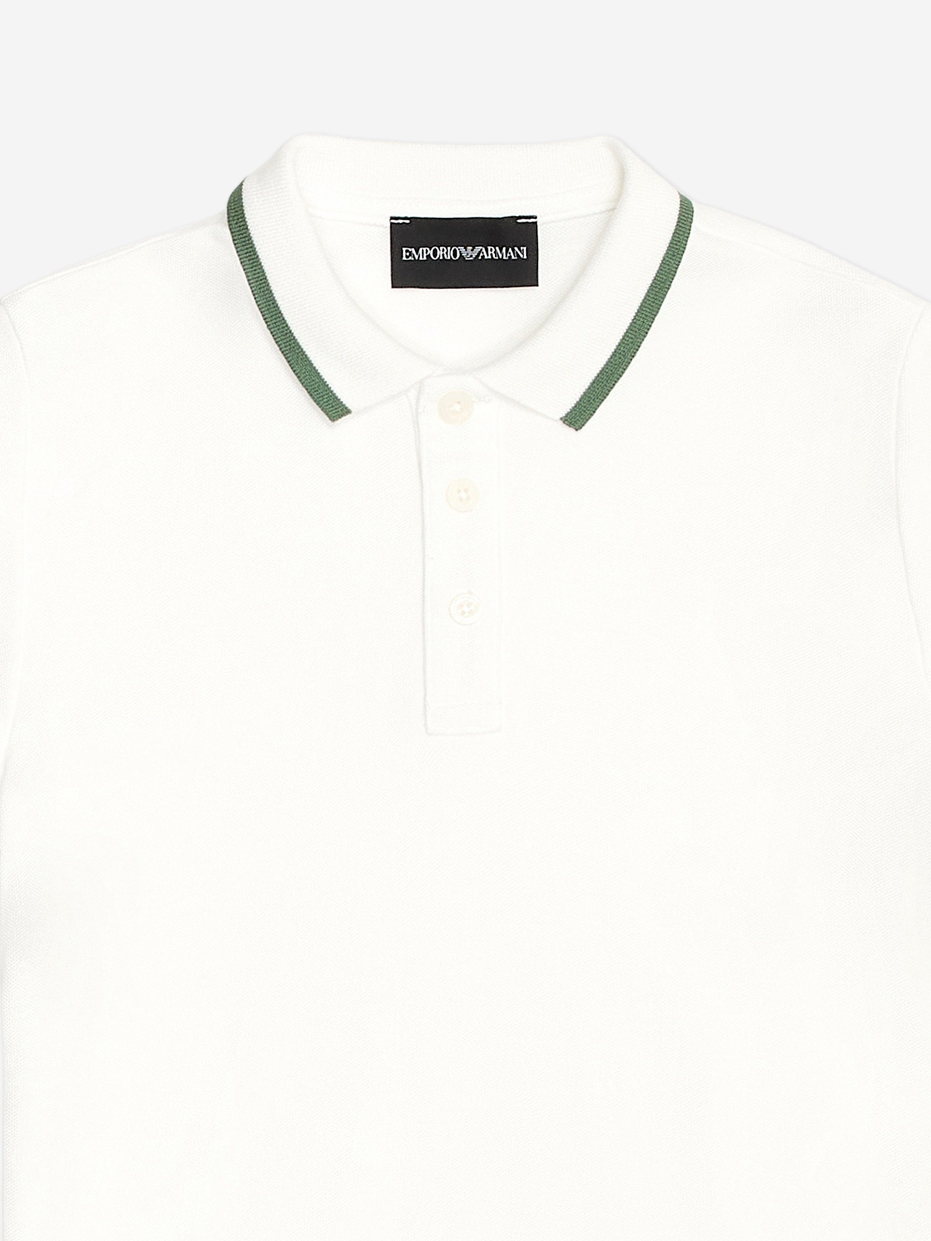 Emporio Armani Boys Logo Tape Polo Shirt in Ivory