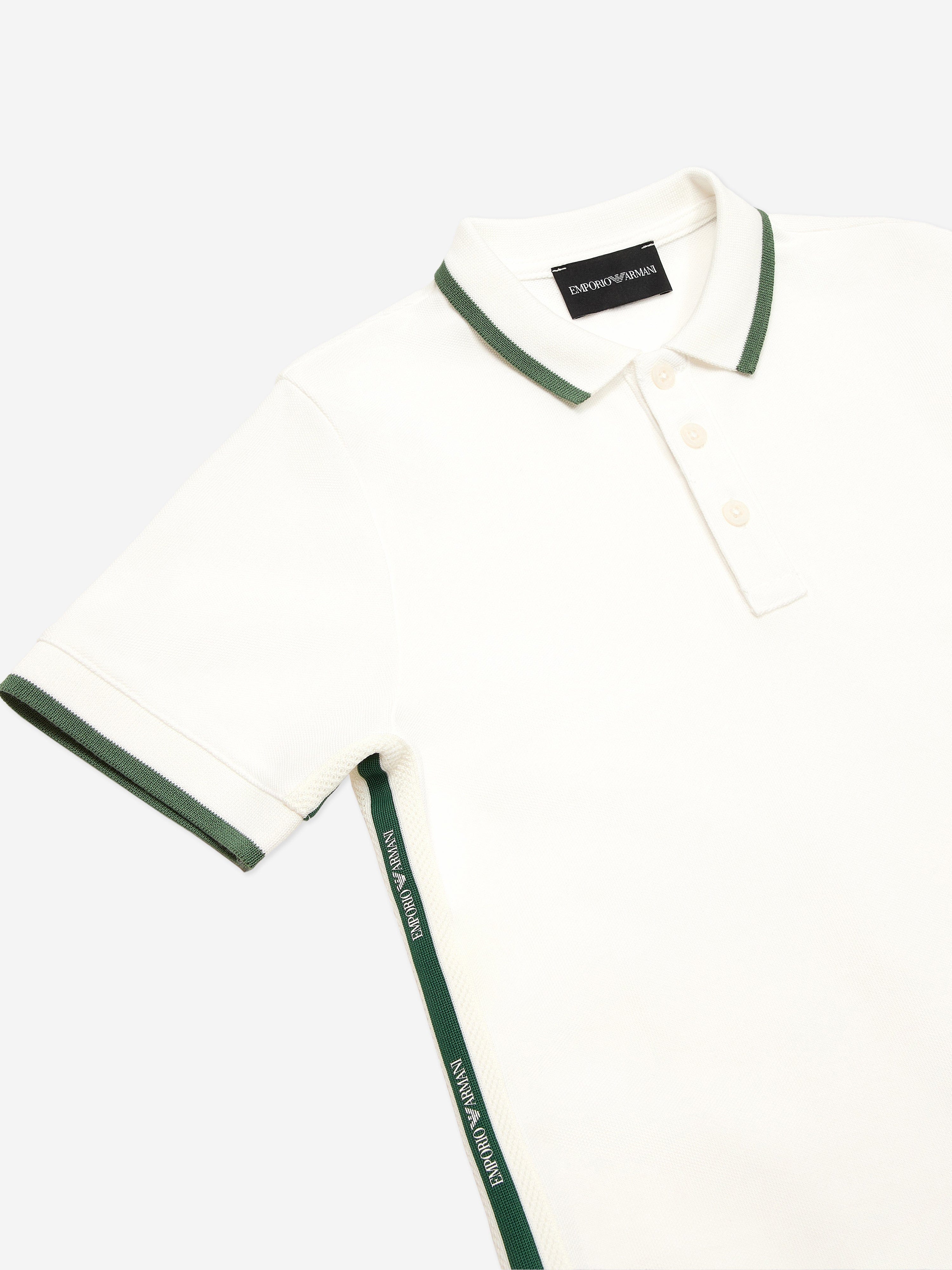 Emporio Armani Boys Logo Tape Polo Shirt in Ivory