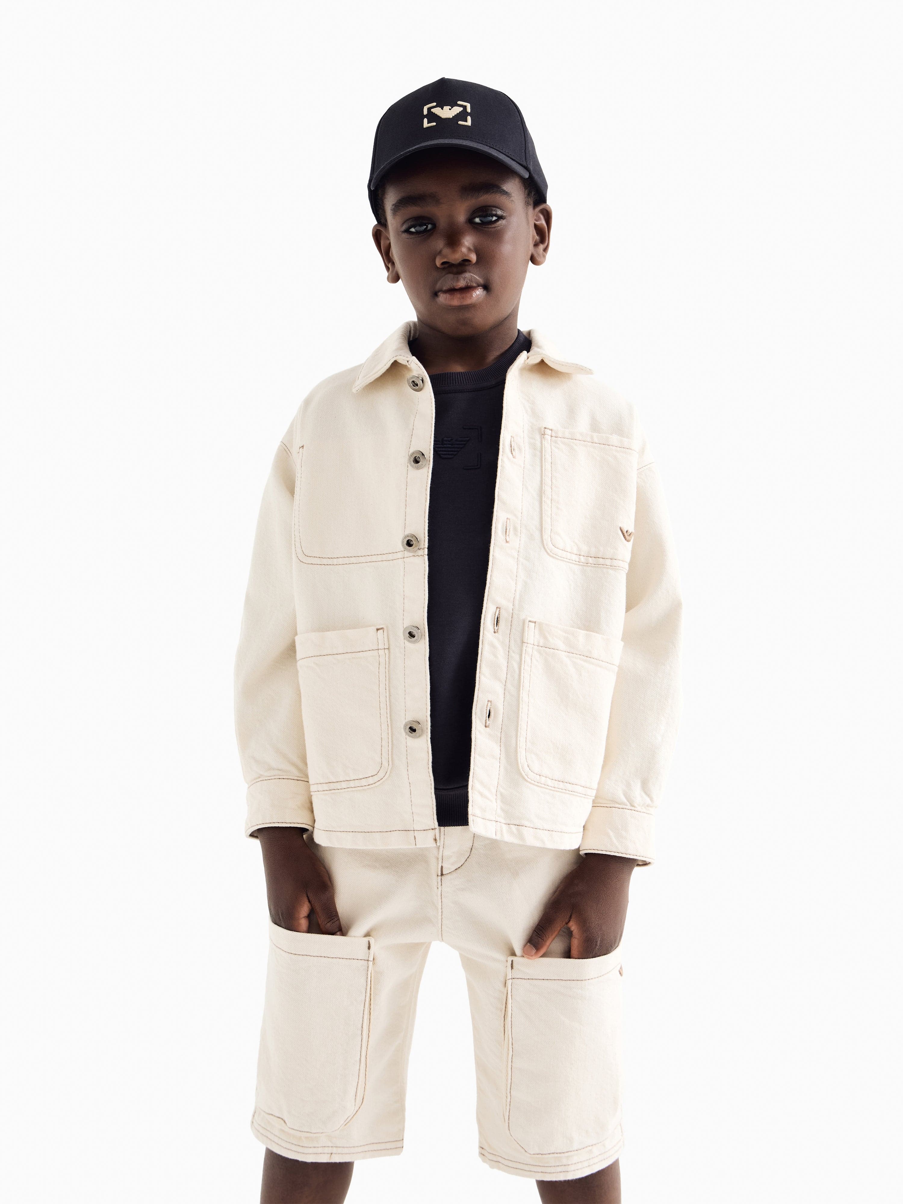 Emporio Armani Boys Cotton Bermuda Shorts in Beige