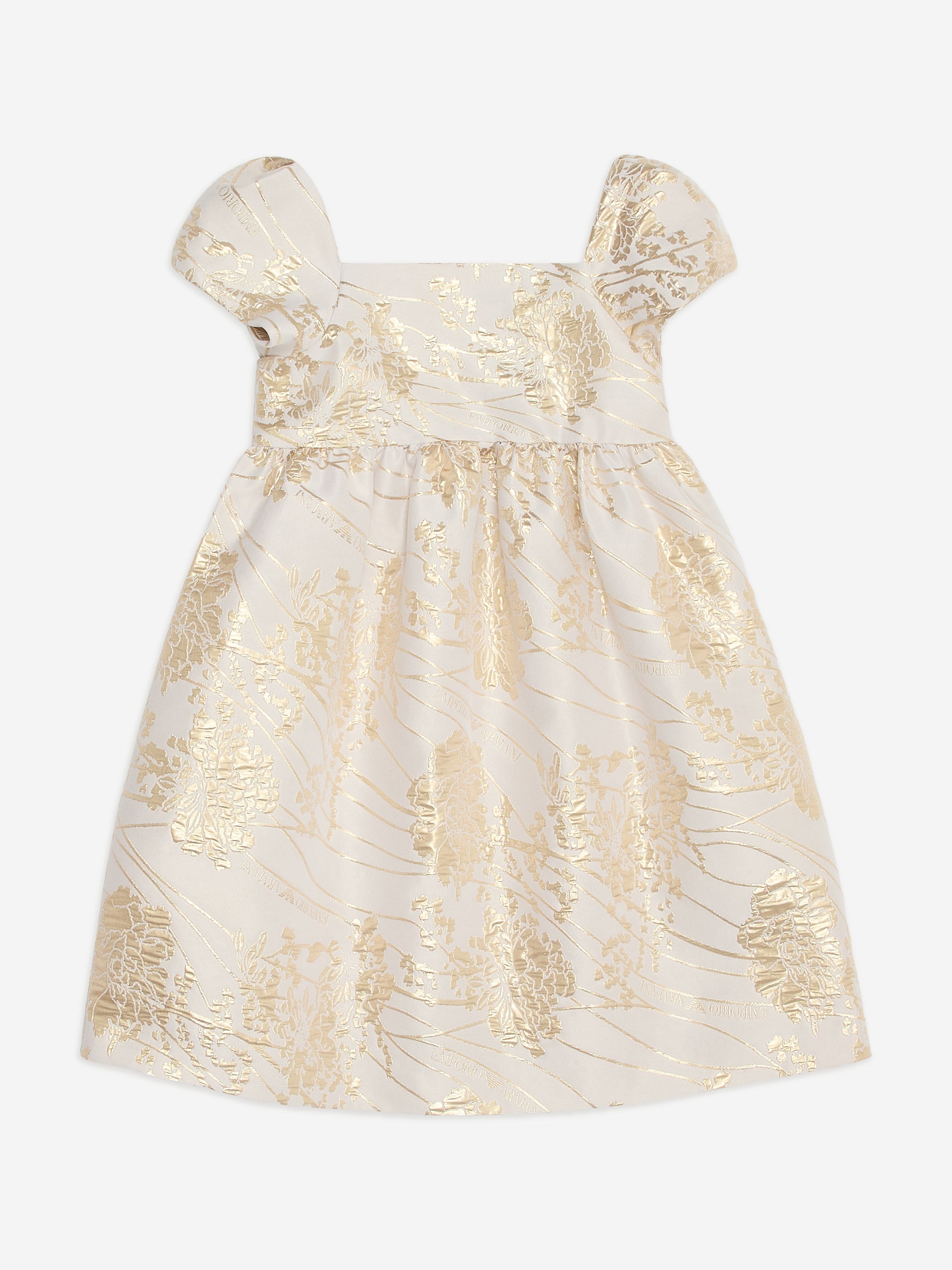 Emporio Armani Girls Brocade Dress in Gold