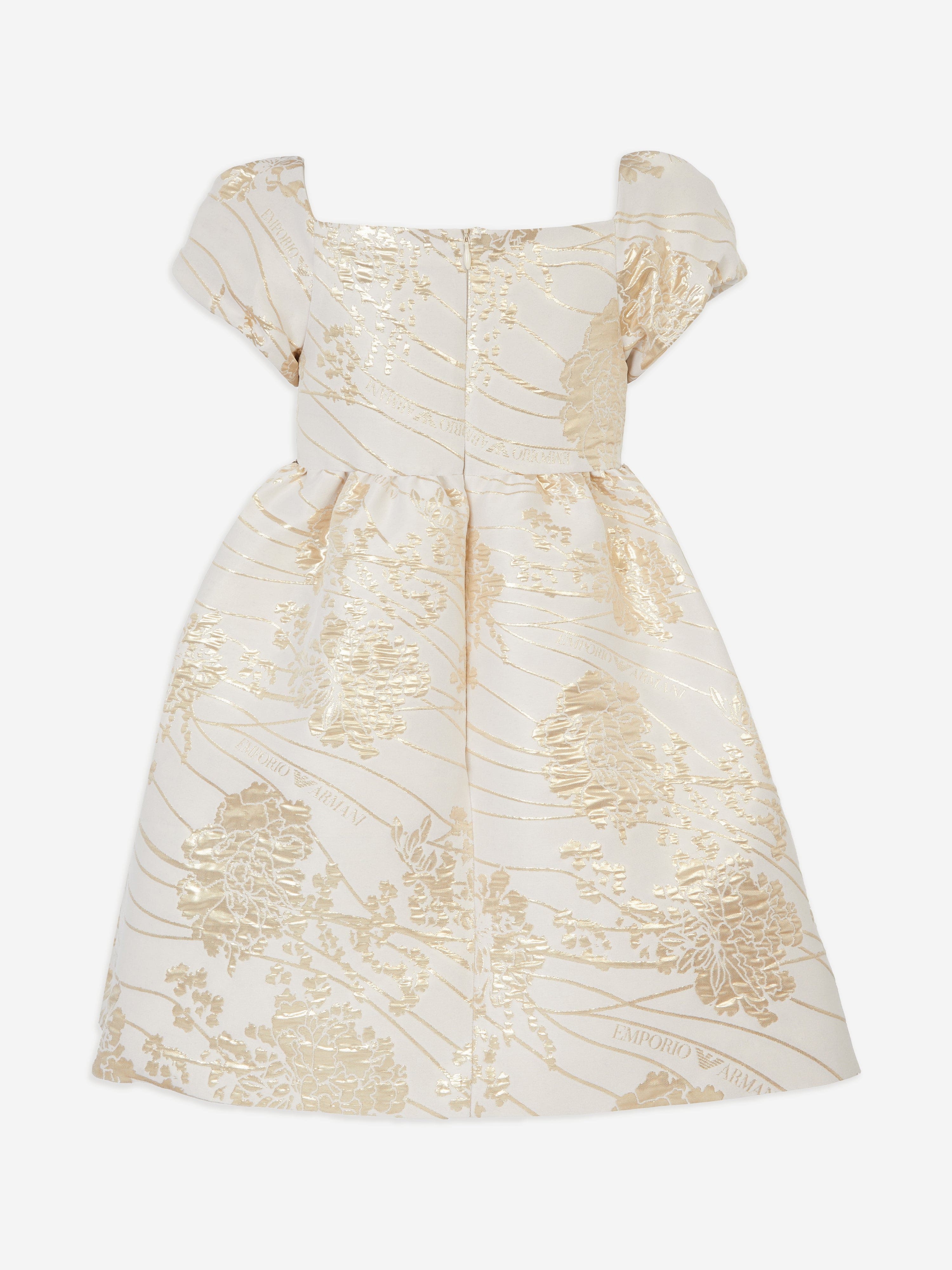 Emporio Armani Girls Brocade Dress in Gold
