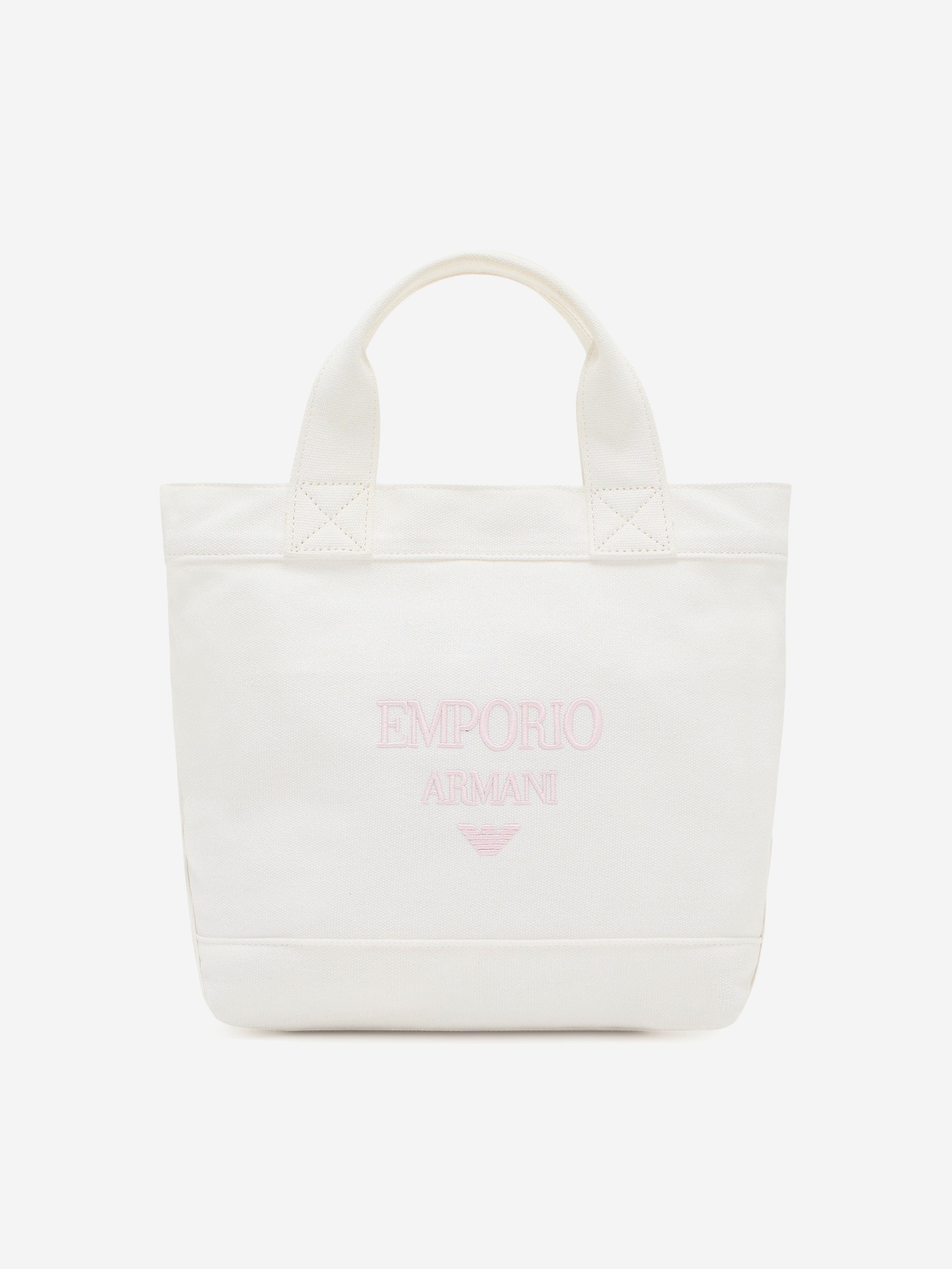 Emporio Armani Girls Canvas Logo Tote Bag in Ivory (29cm)