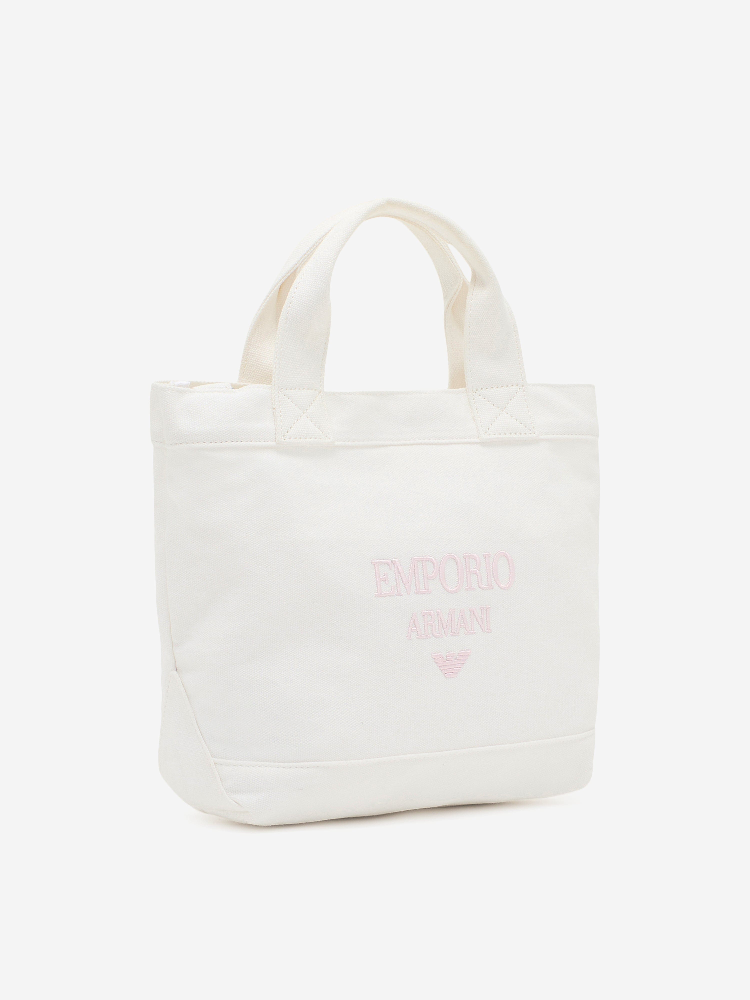 Emporio Armani Girls Canvas Logo Tote Bag in Ivory (29cm)