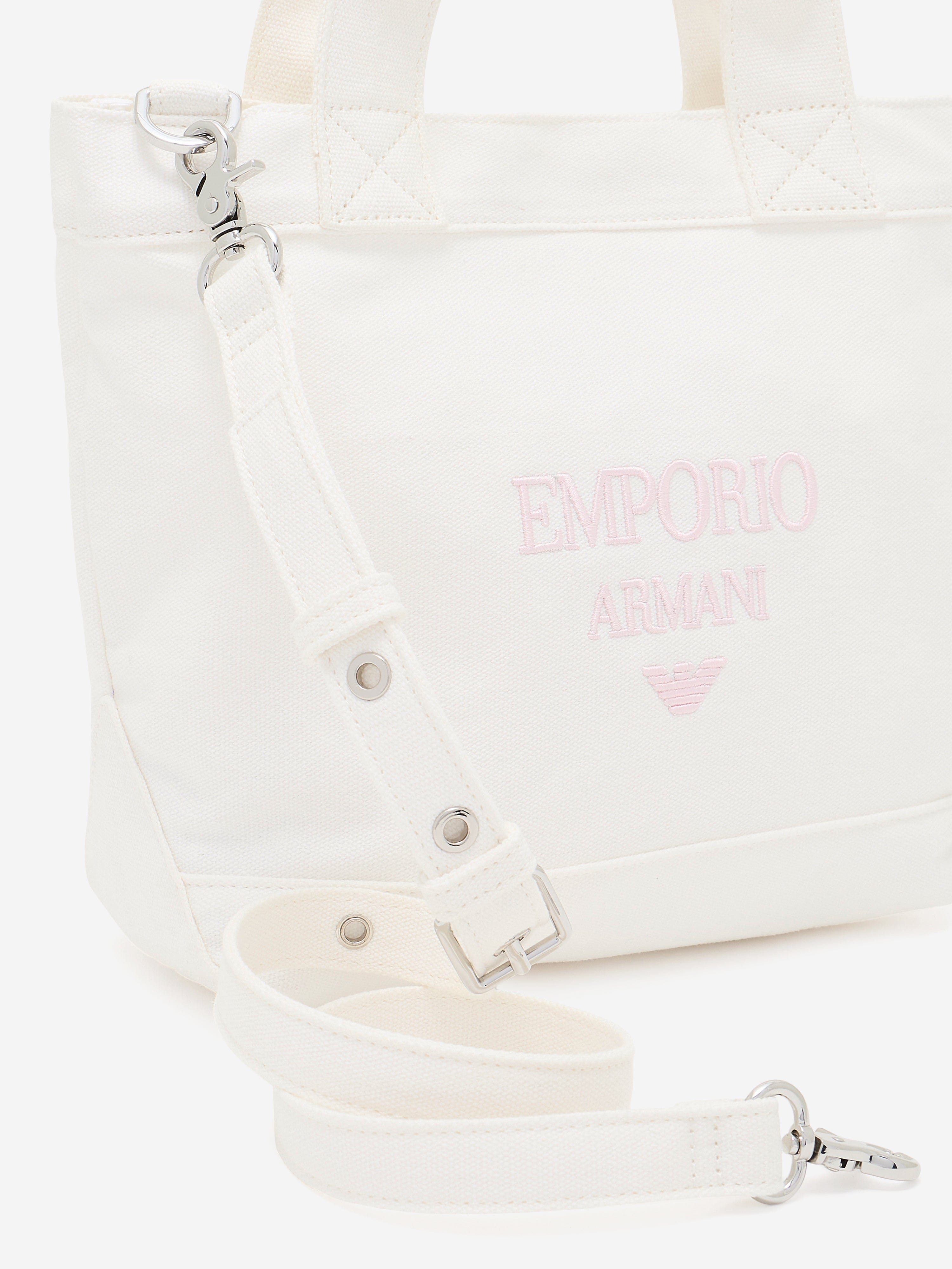 Emporio Armani Girls Canvas Logo Tote Bag in Ivory (29cm)
