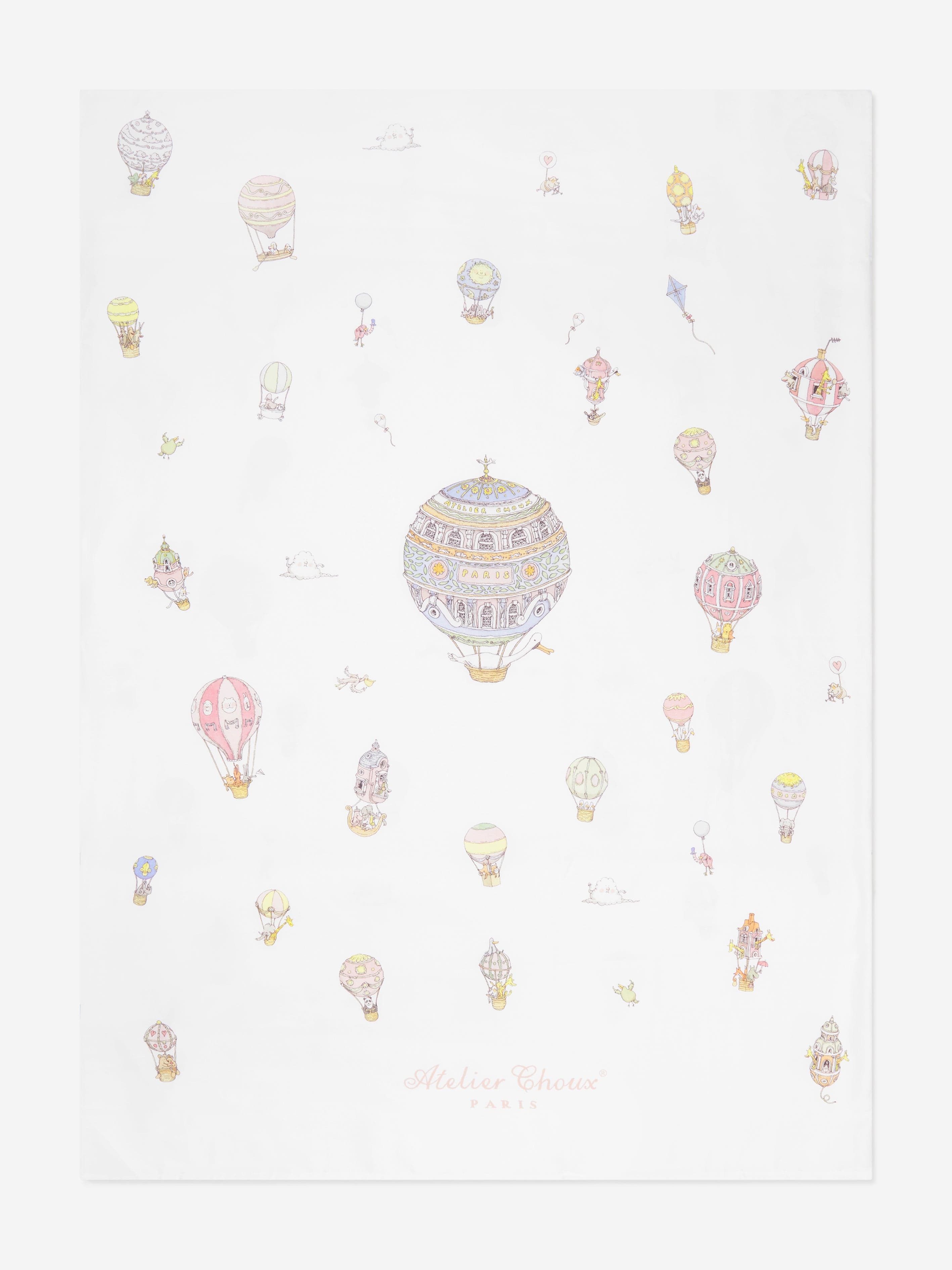 Atelier Choux Baby Hot Air Balloons Satin Duvet Cover in White