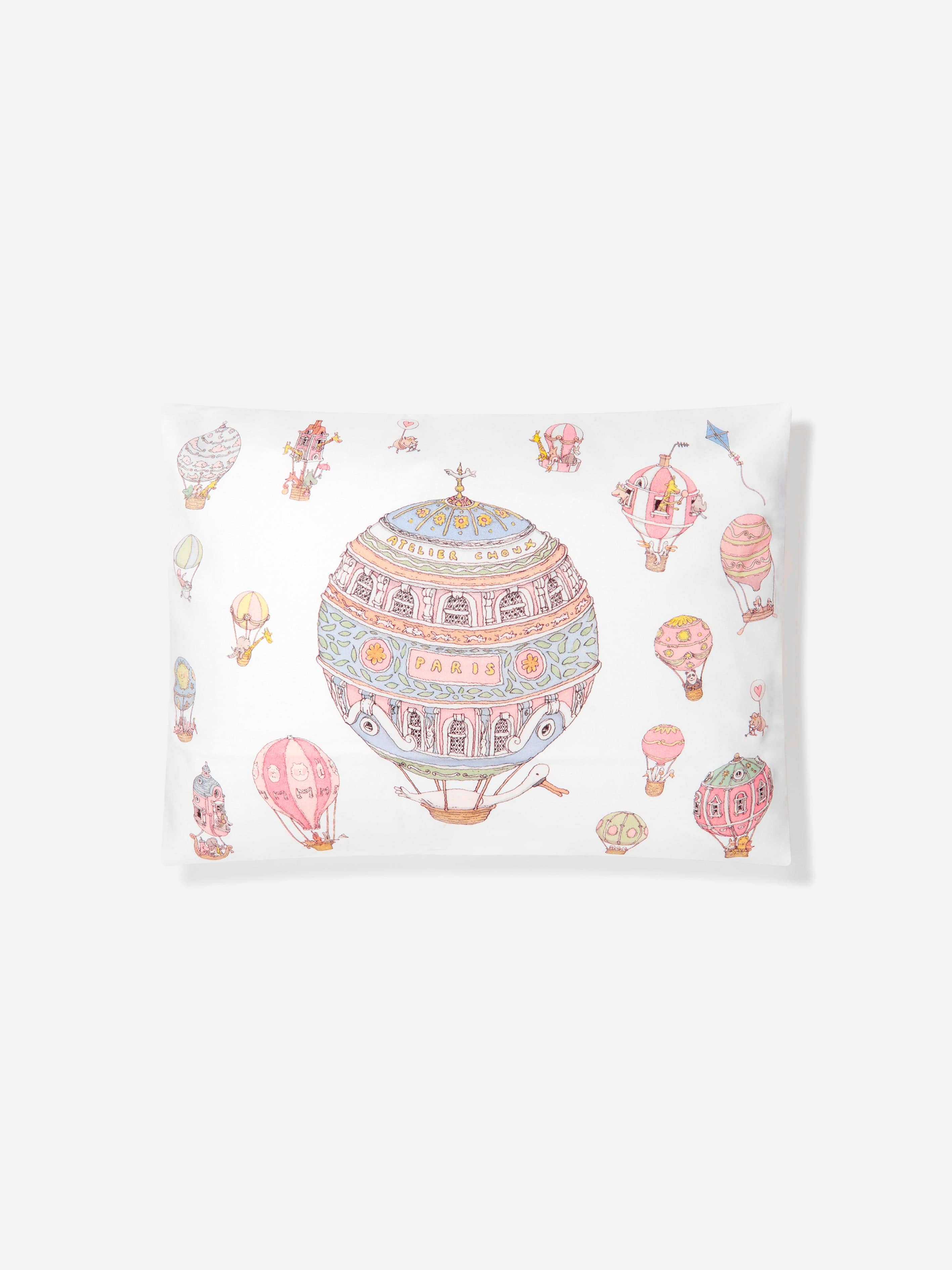 Atelier Choux Kids Hot Air Balloons Satin Cushion in White