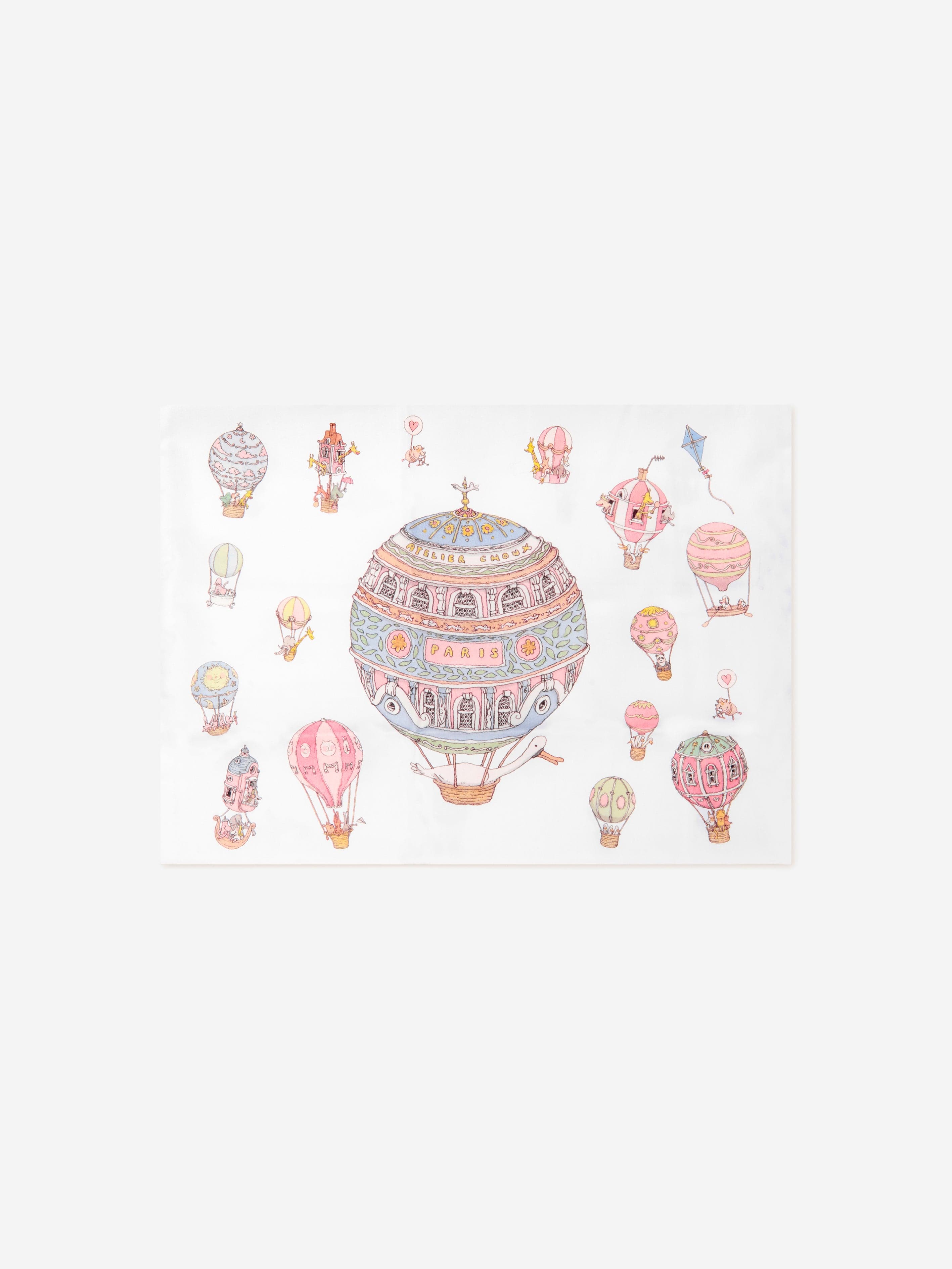 Atelier Choux Kids Hot Air Balloons Satin Cushion in White