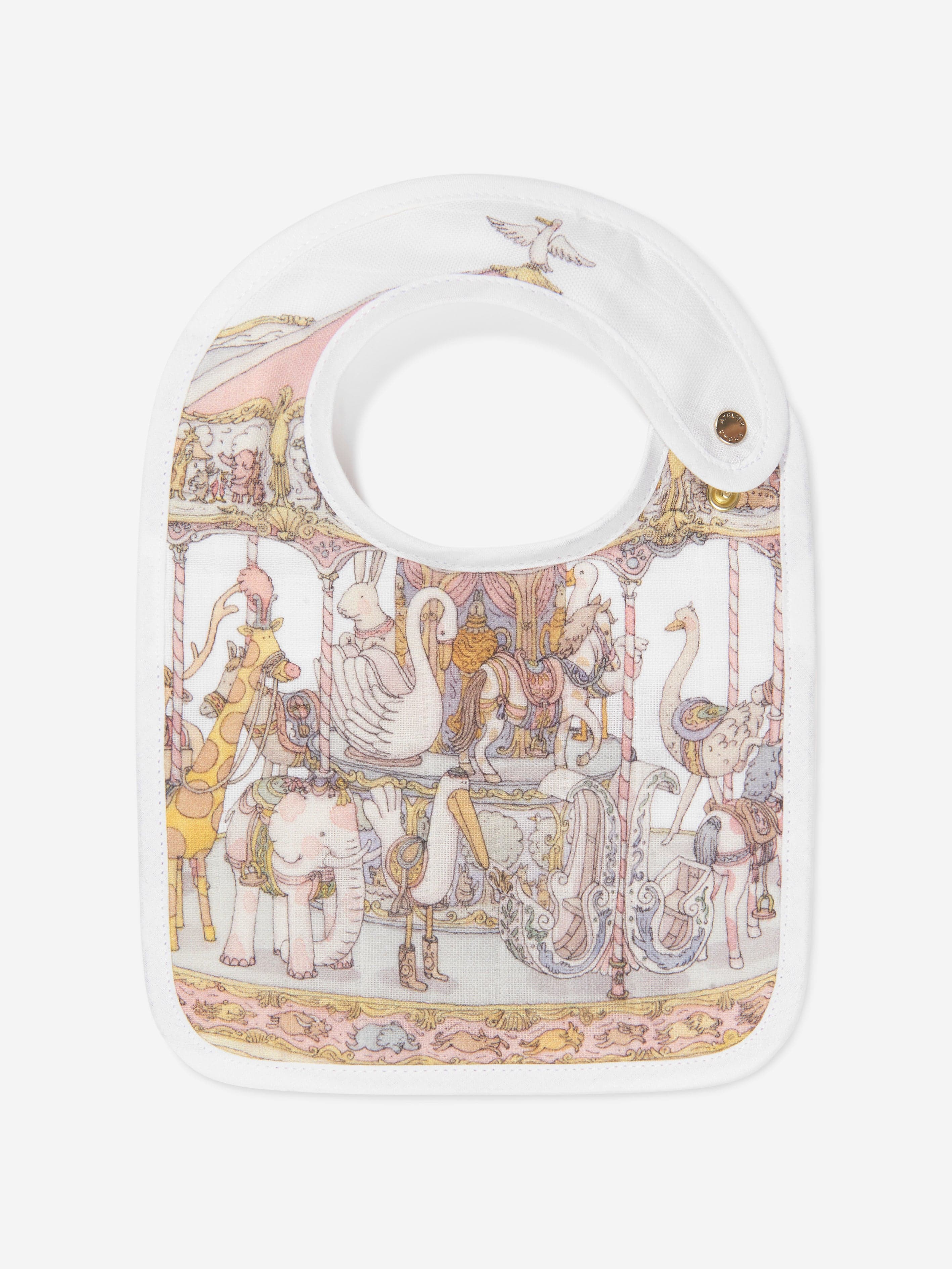 Atelier Choux Baby Girls Reversible Carousel Bib in Pink