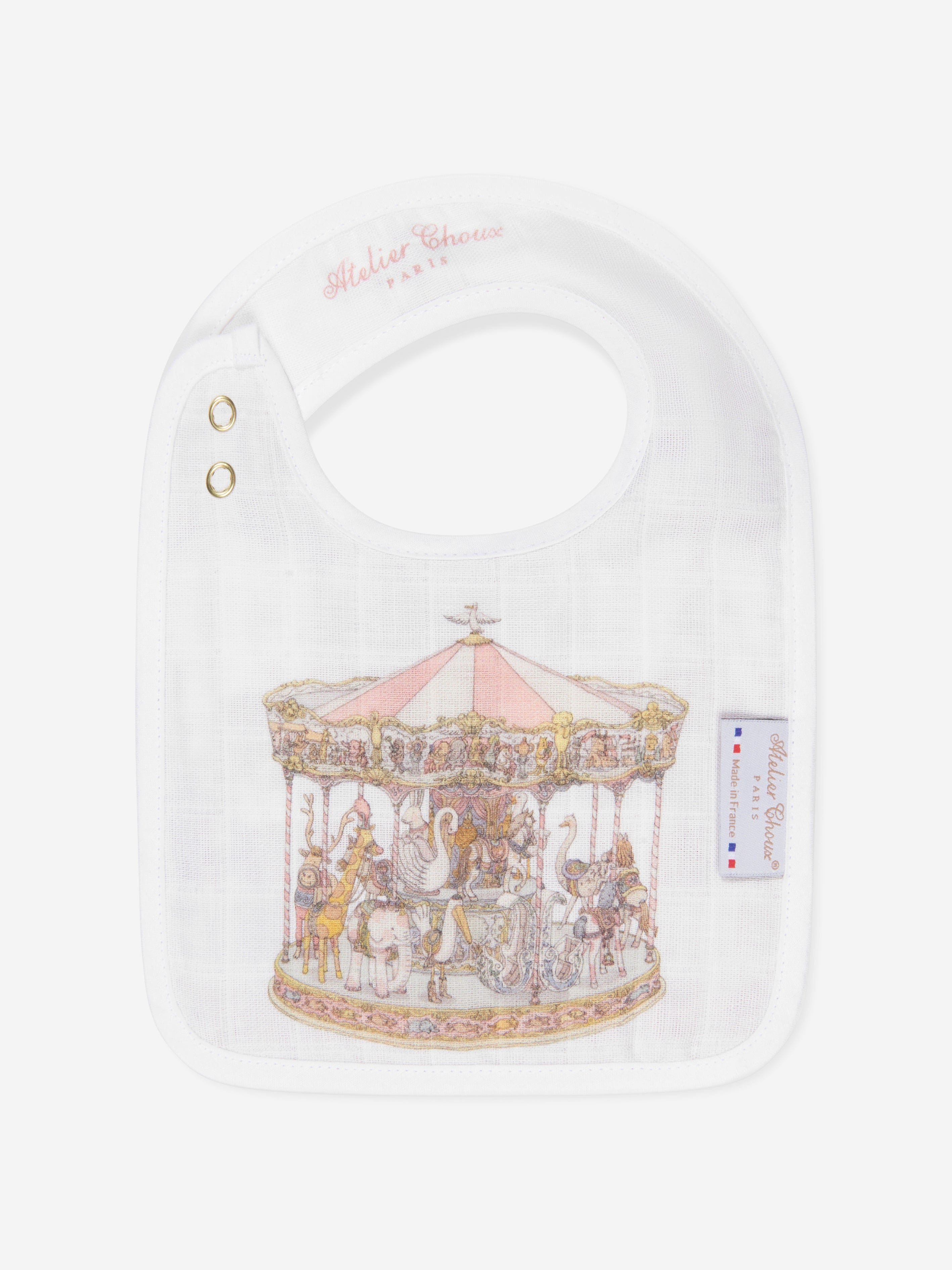 Atelier Choux Baby Girls Reversible Carousel Bib in Pink