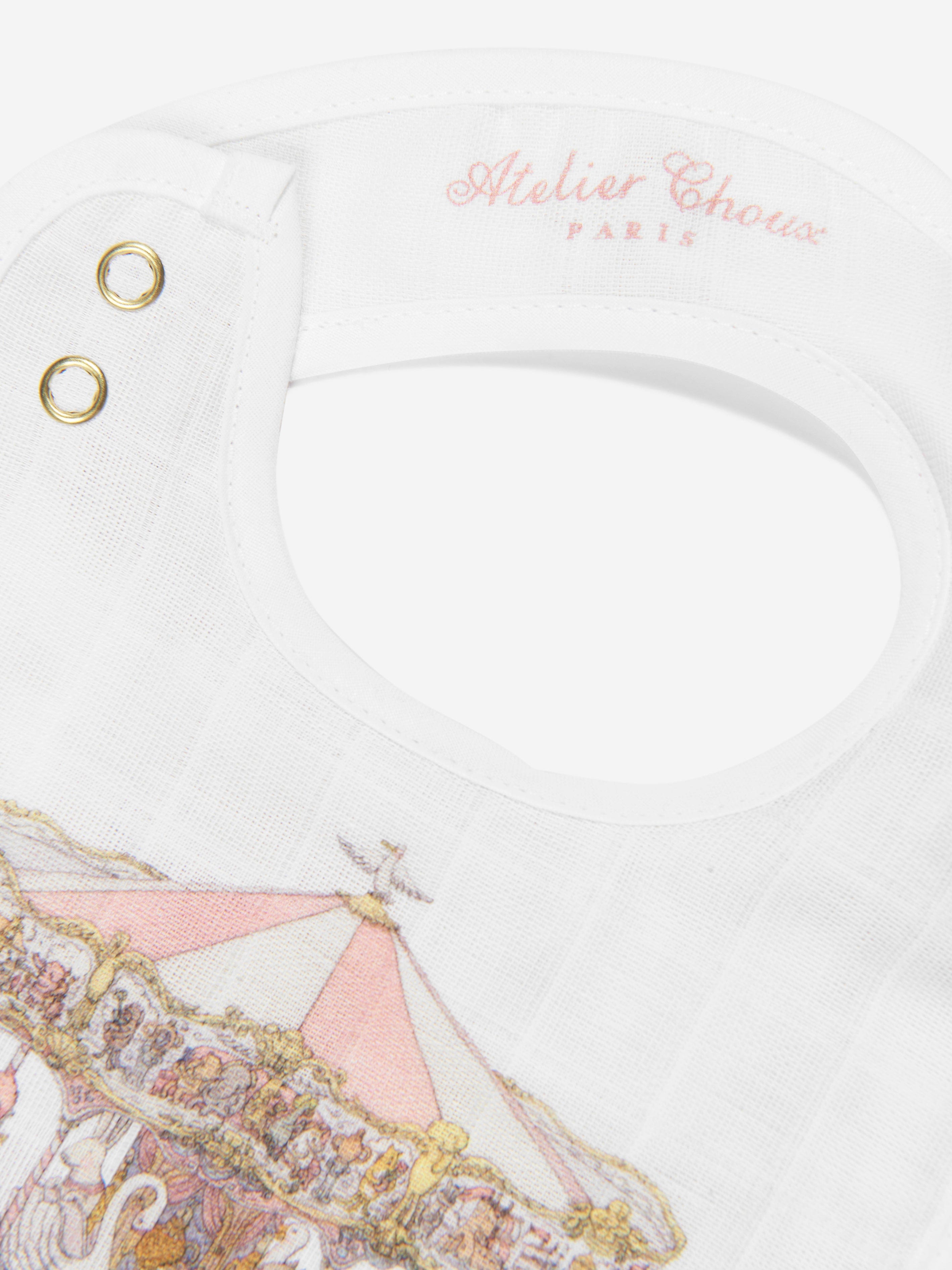 Atelier Choux Baby Girls Reversible Carousel Bib in Pink