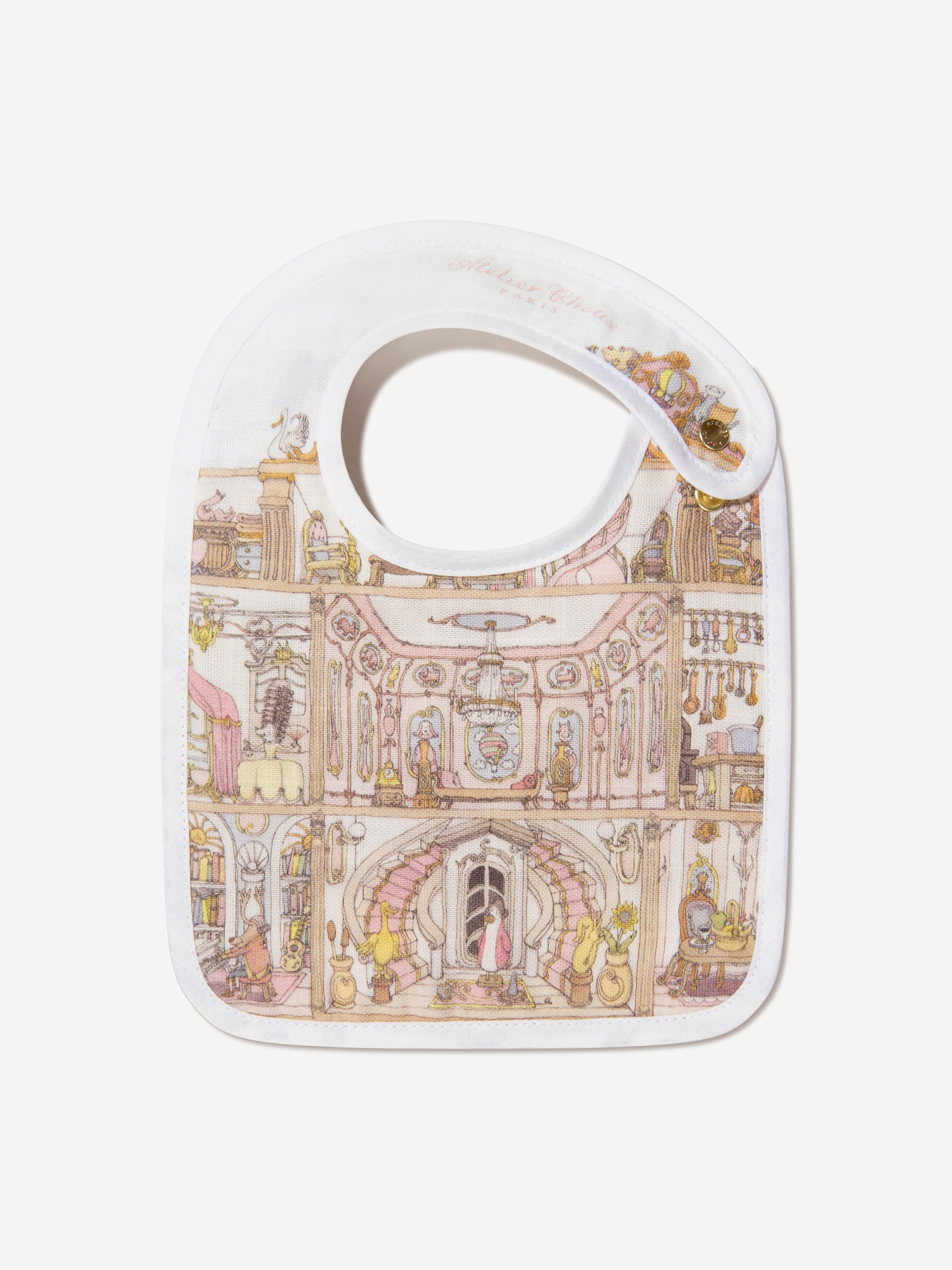 Atelier Choux Baby Girls Reversible Dollhouse Bib in White