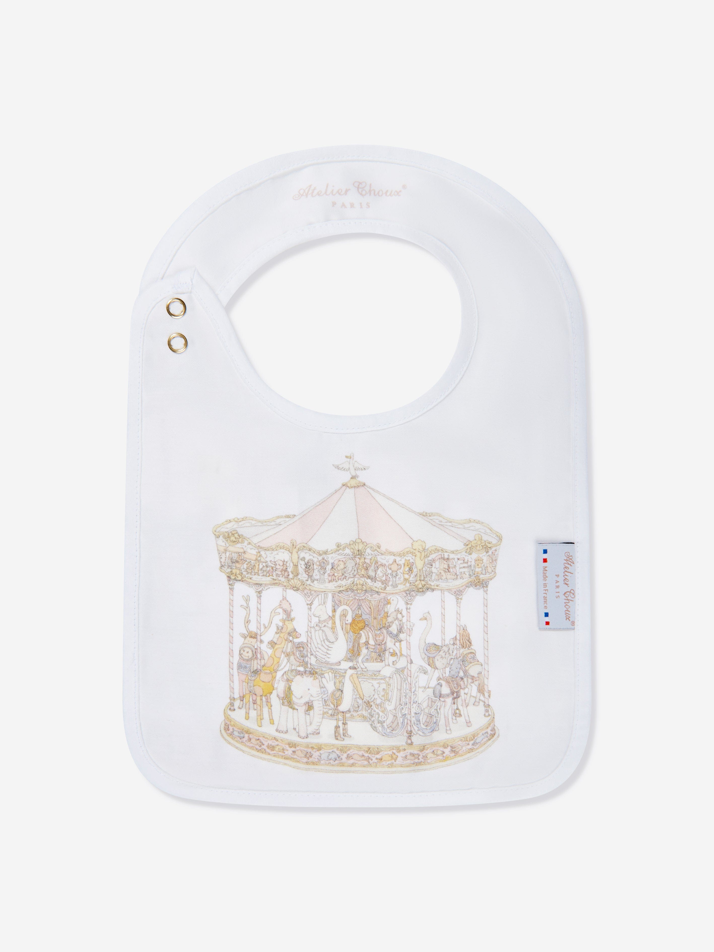 Atelier Choux Baby Girls Carousel Satin Bib in Pink