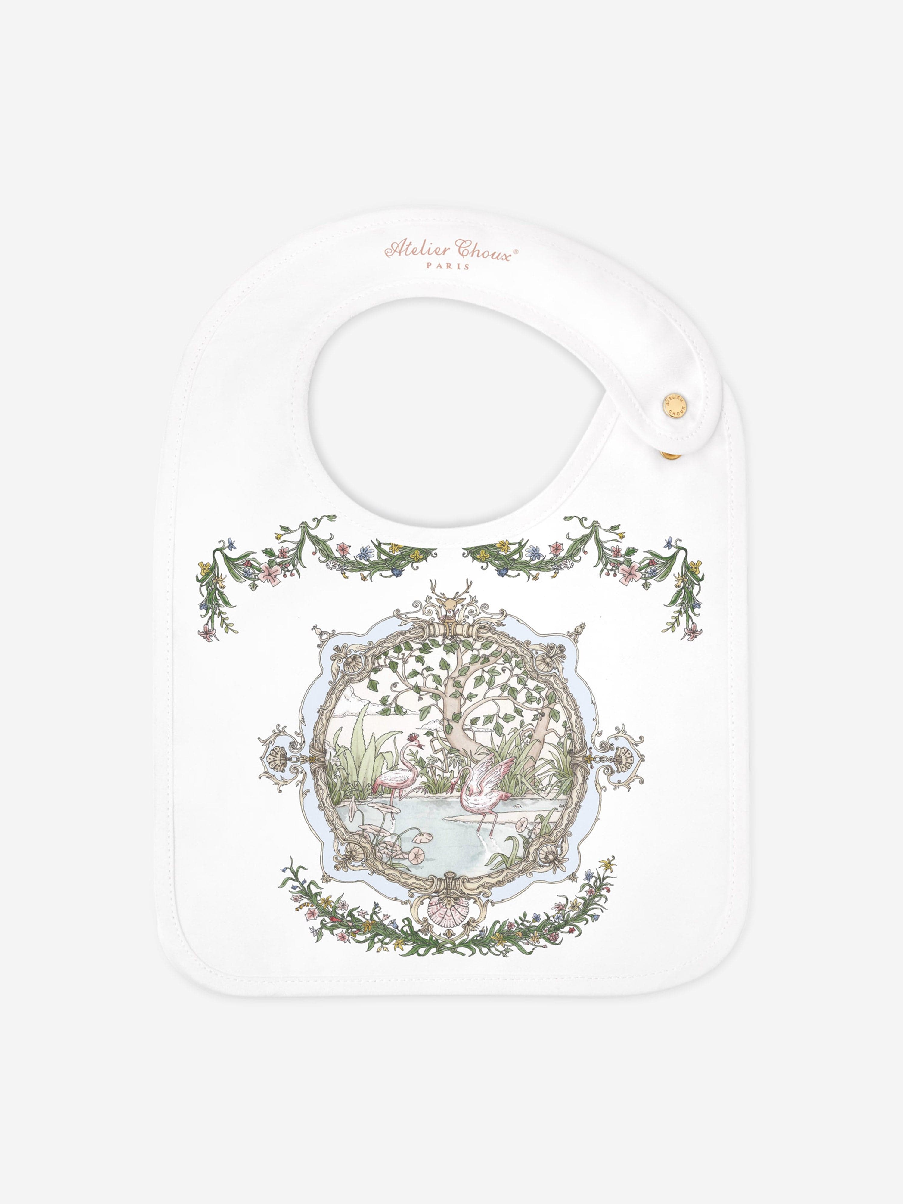 Atelier Choux Baby Satin Tapestry Bib in White