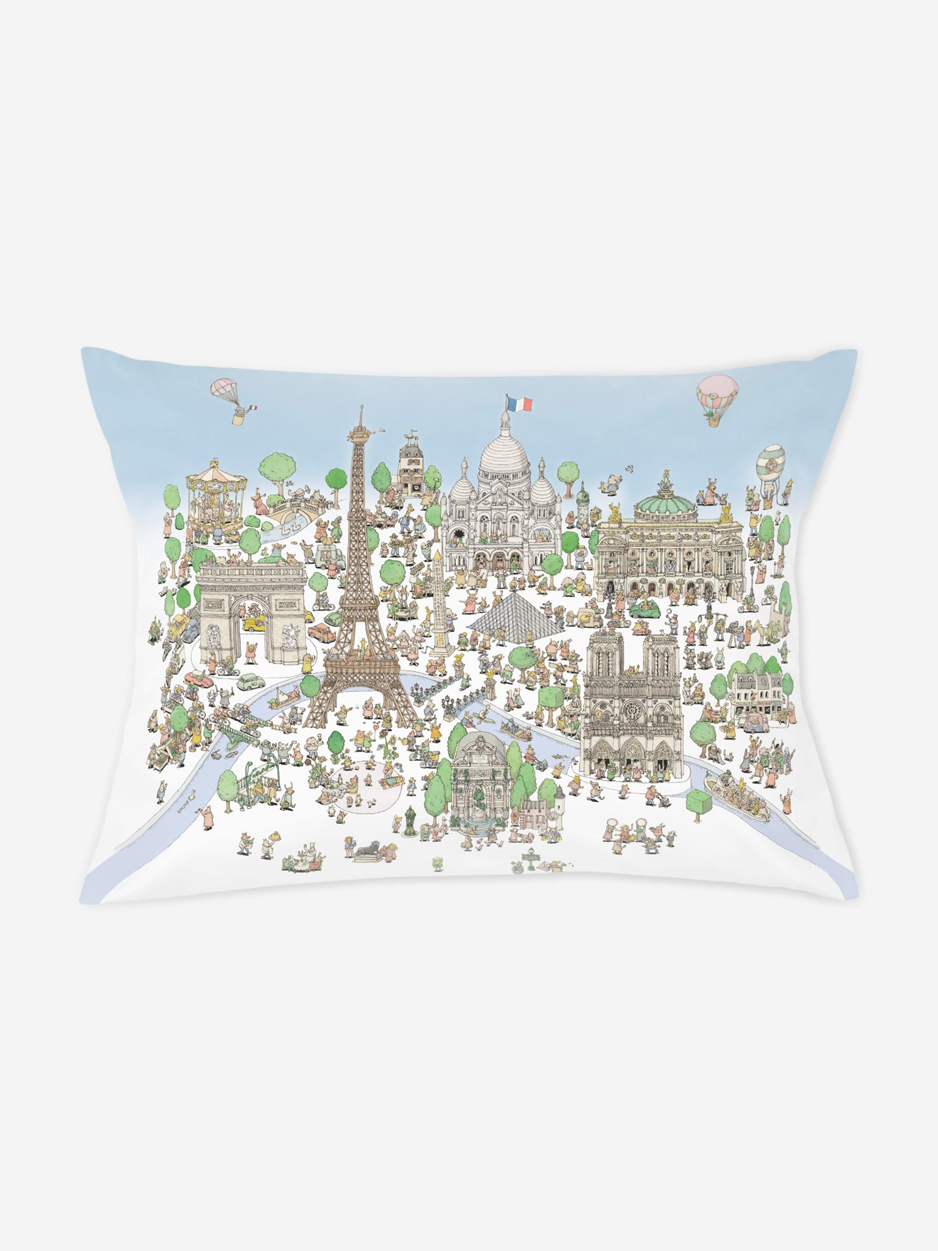 Atelier Choux Baby Satin Paris Pillow Cover Paris in Blue (40cm)