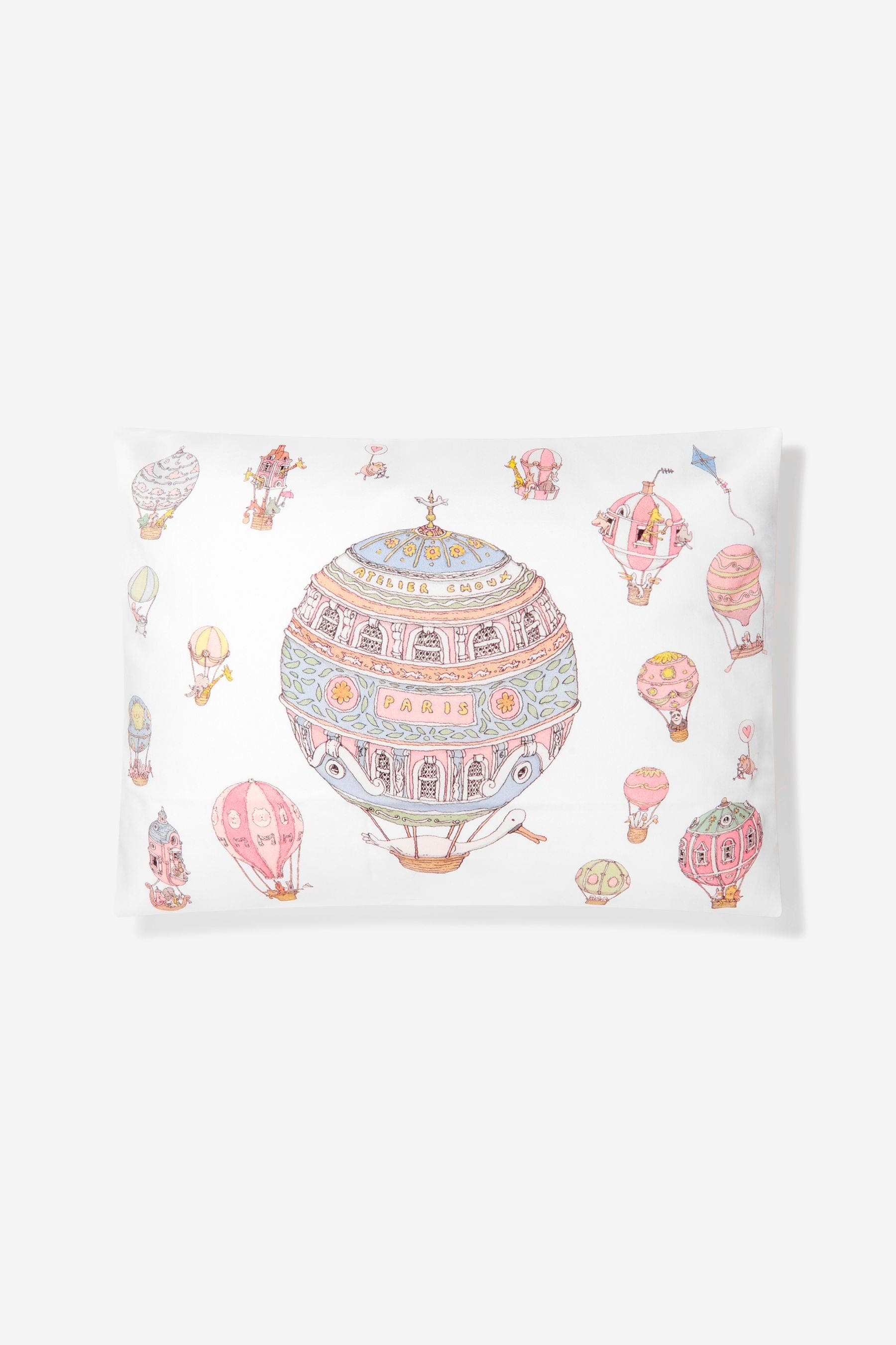 Atelier Choux Kids Hot Air Balloons Satin Cushion in White