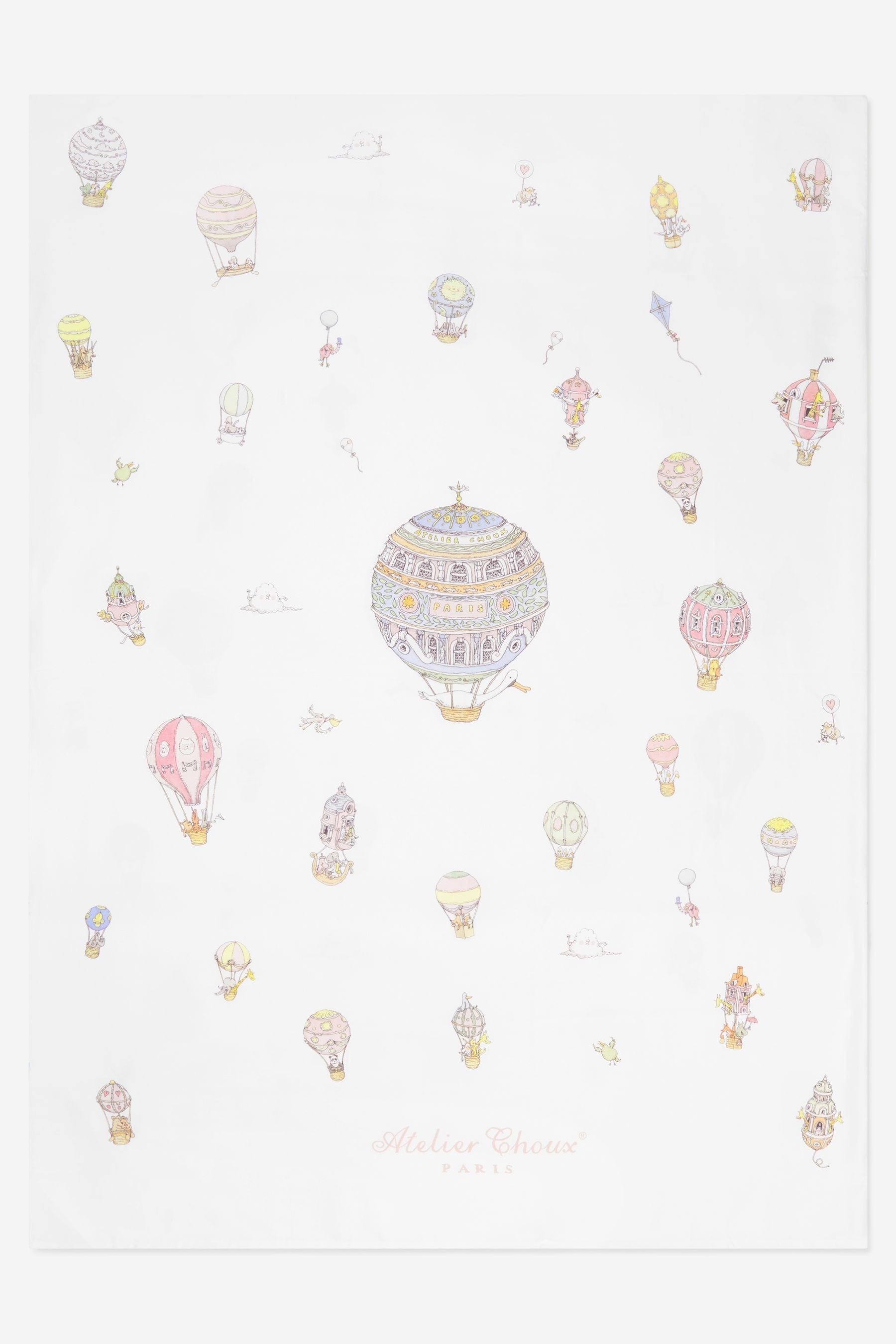 Atelier Choux Baby Hot Air Balloons Satin Duvet Cover in White