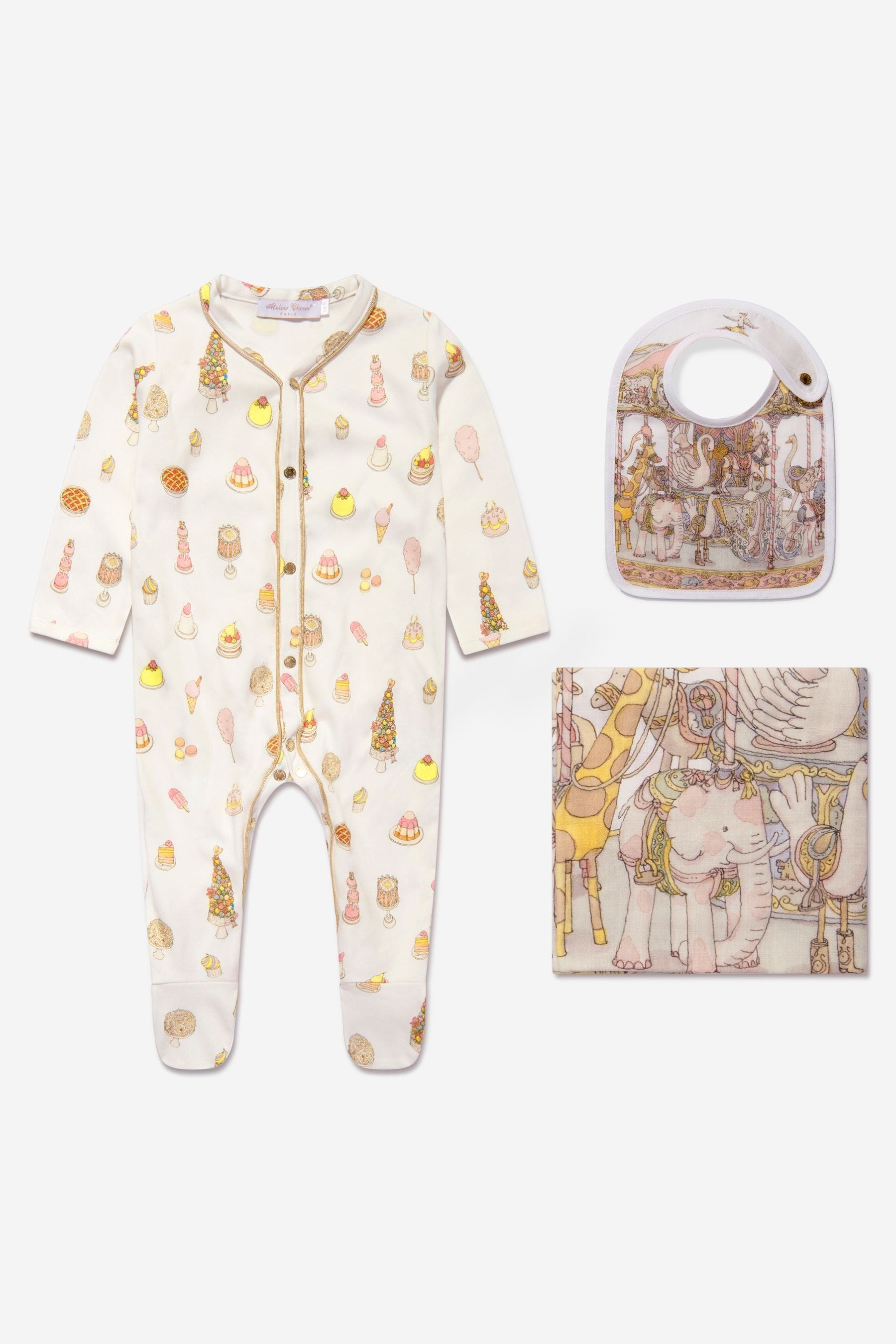 Atelier Choux Baby Girls Playsuit Swaddle And Bib Gift Set