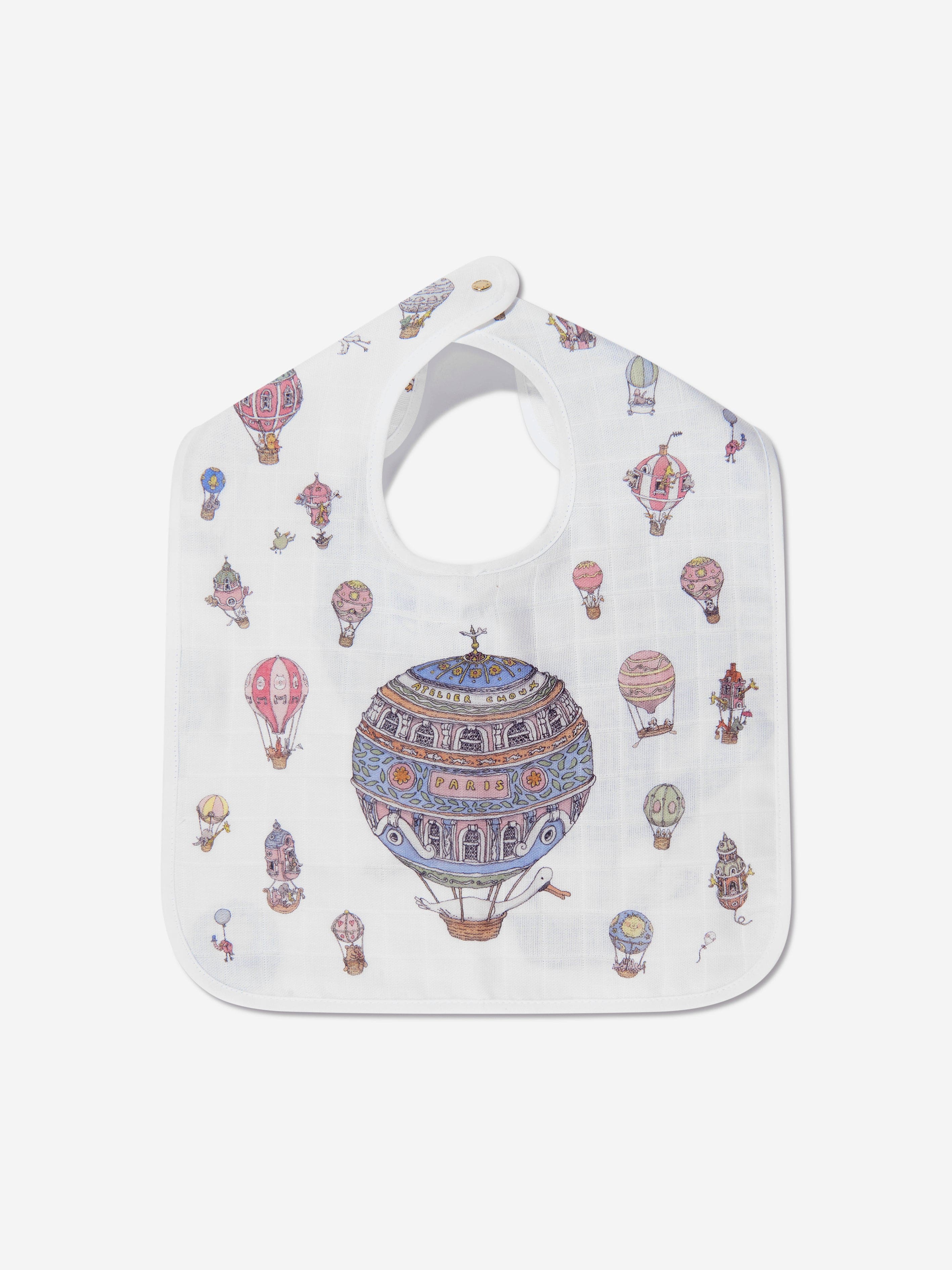 Atelier Choux Baby Hot Air Balloons Large Bib in White