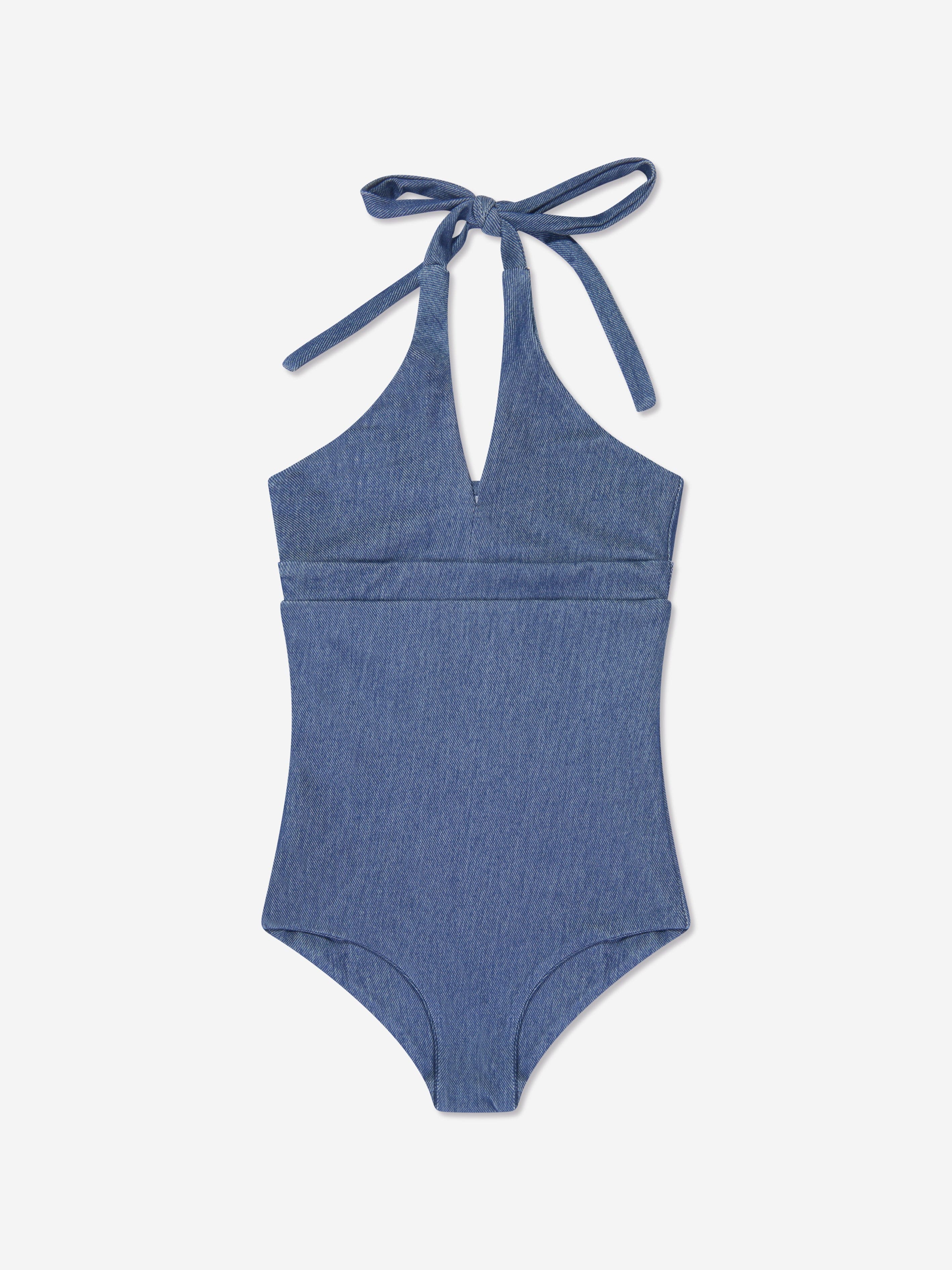 AY by AYLA Girls Denim Look Halterneck Swimsuit in Blue