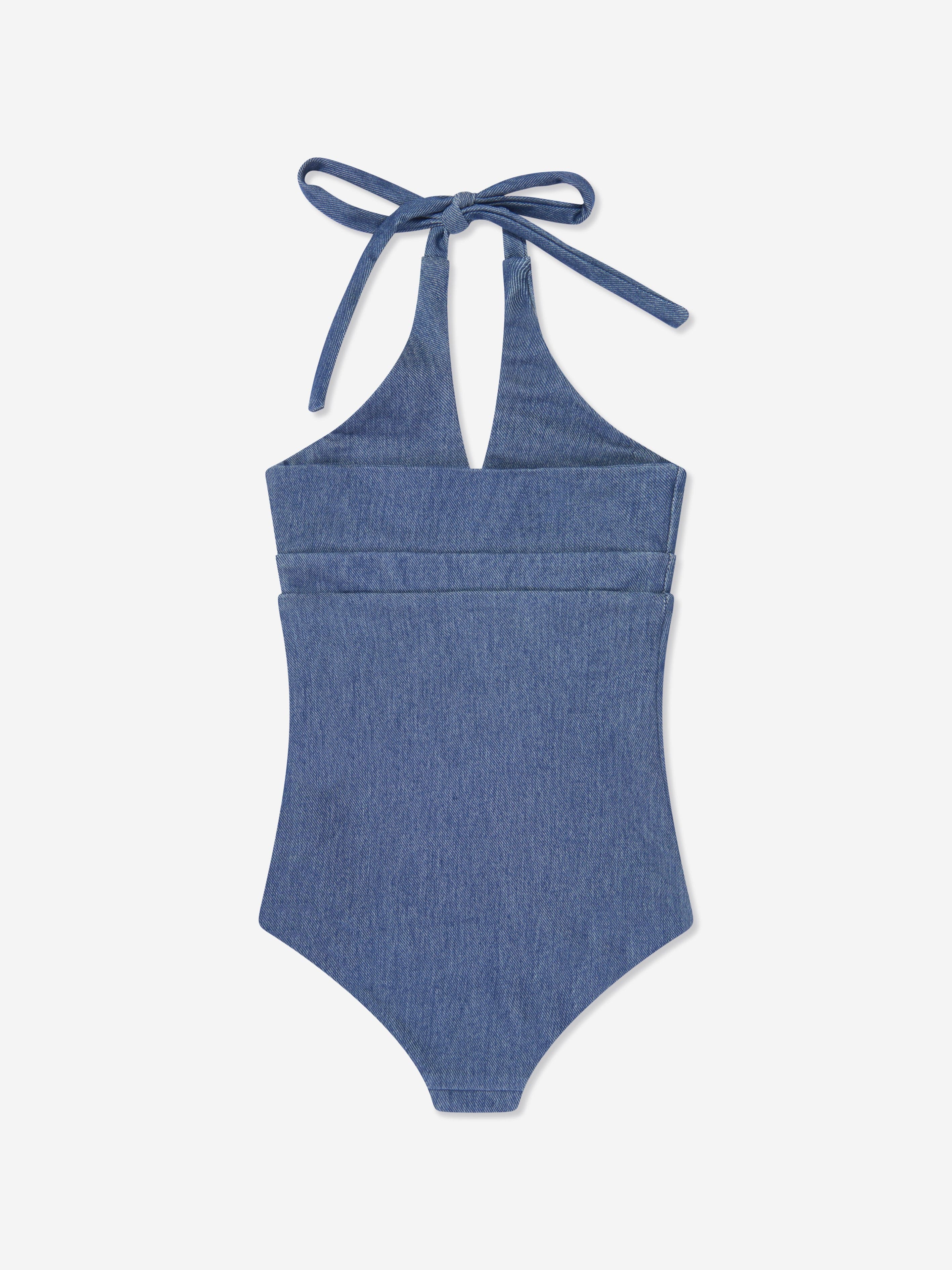 AY by AYLA Girls Denim Look Halterneck Swimsuit in Blue