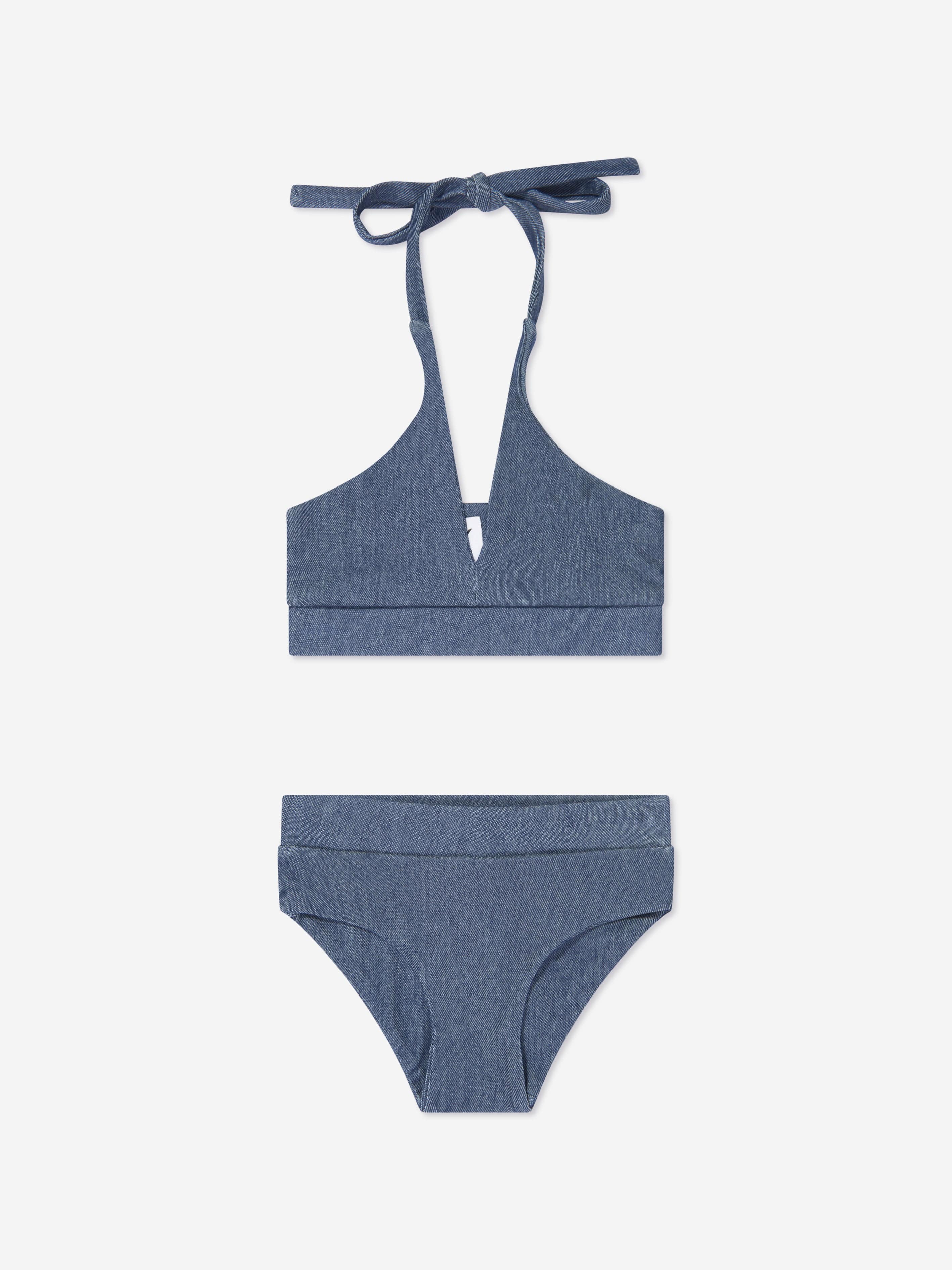 AY by AYLA Girls Denim Look Halterneck Bikini in Blue