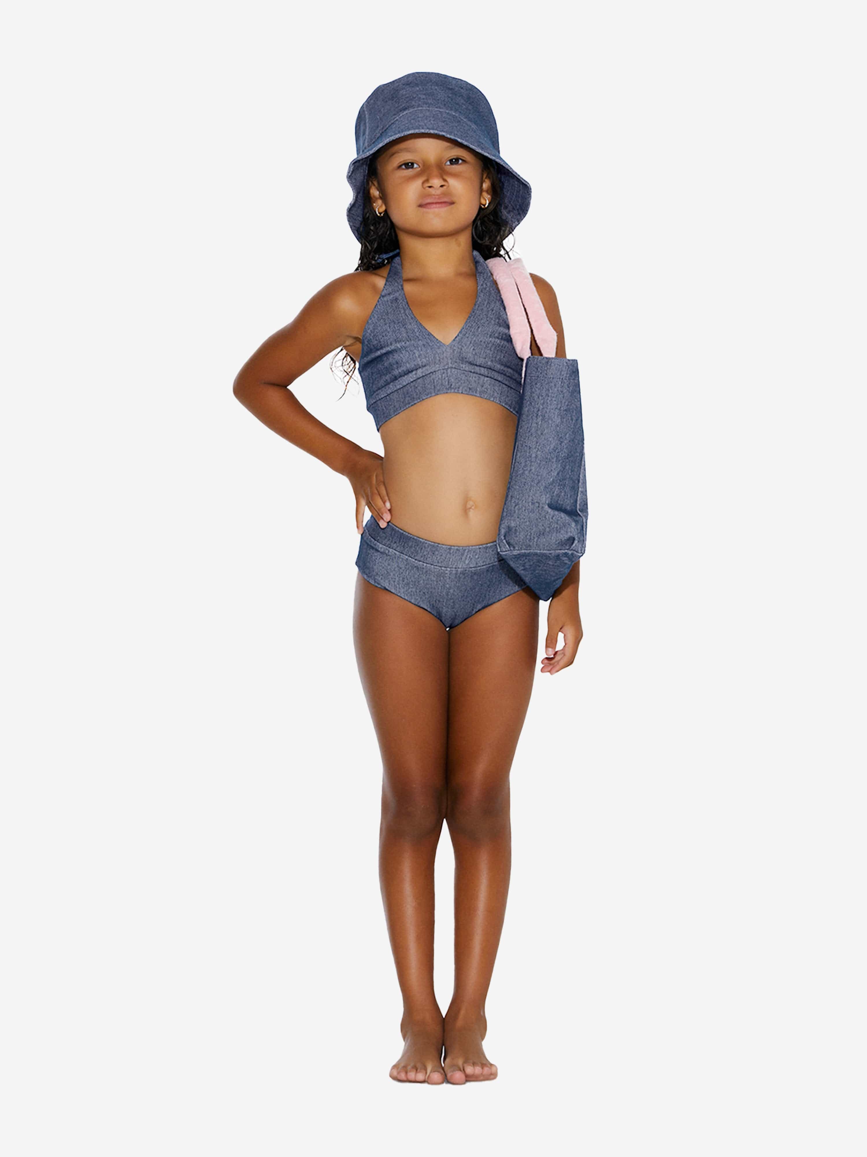 AY by AYLA Girls Denim Look Halterneck Bikini in Blue